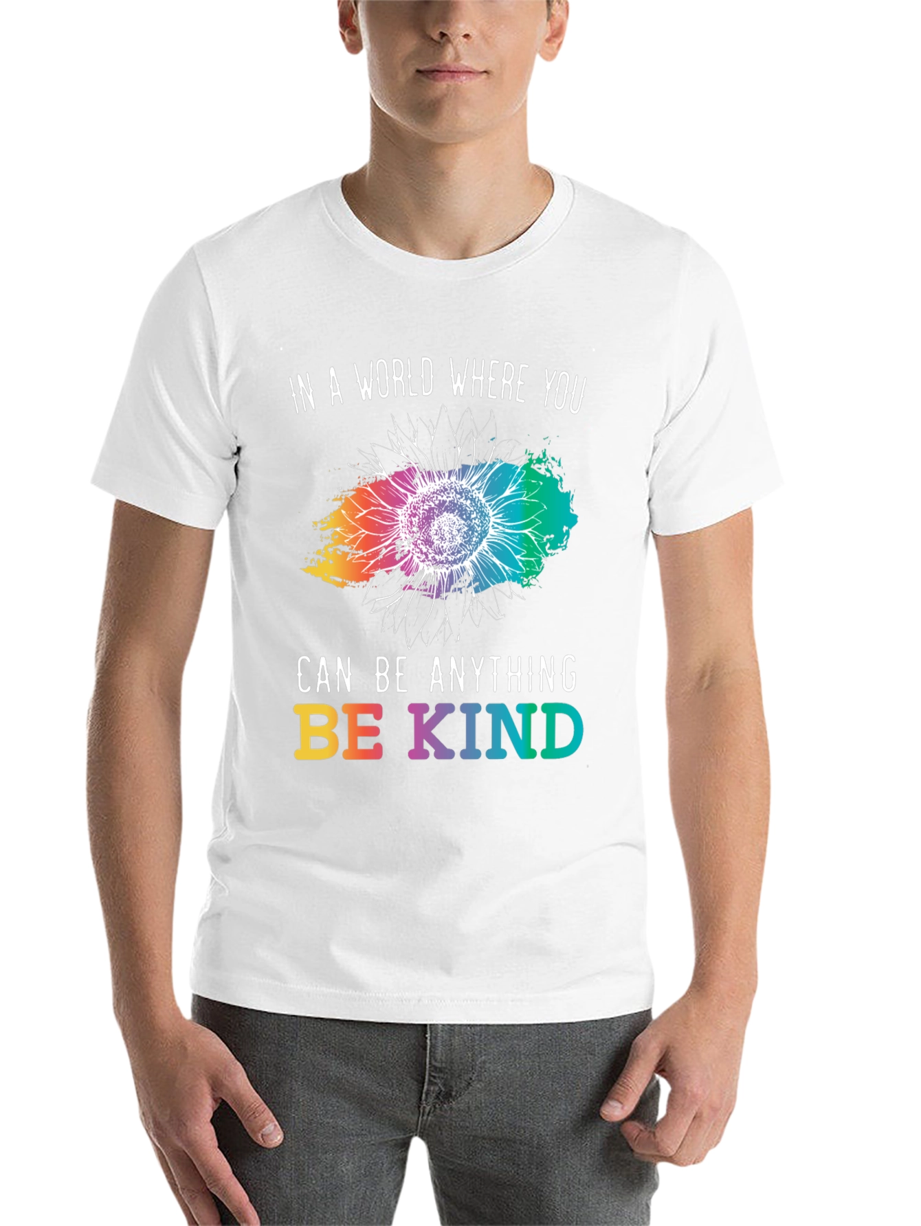 Black Be Kind T-Shirt - Rainbow Sunflower Design view 14
