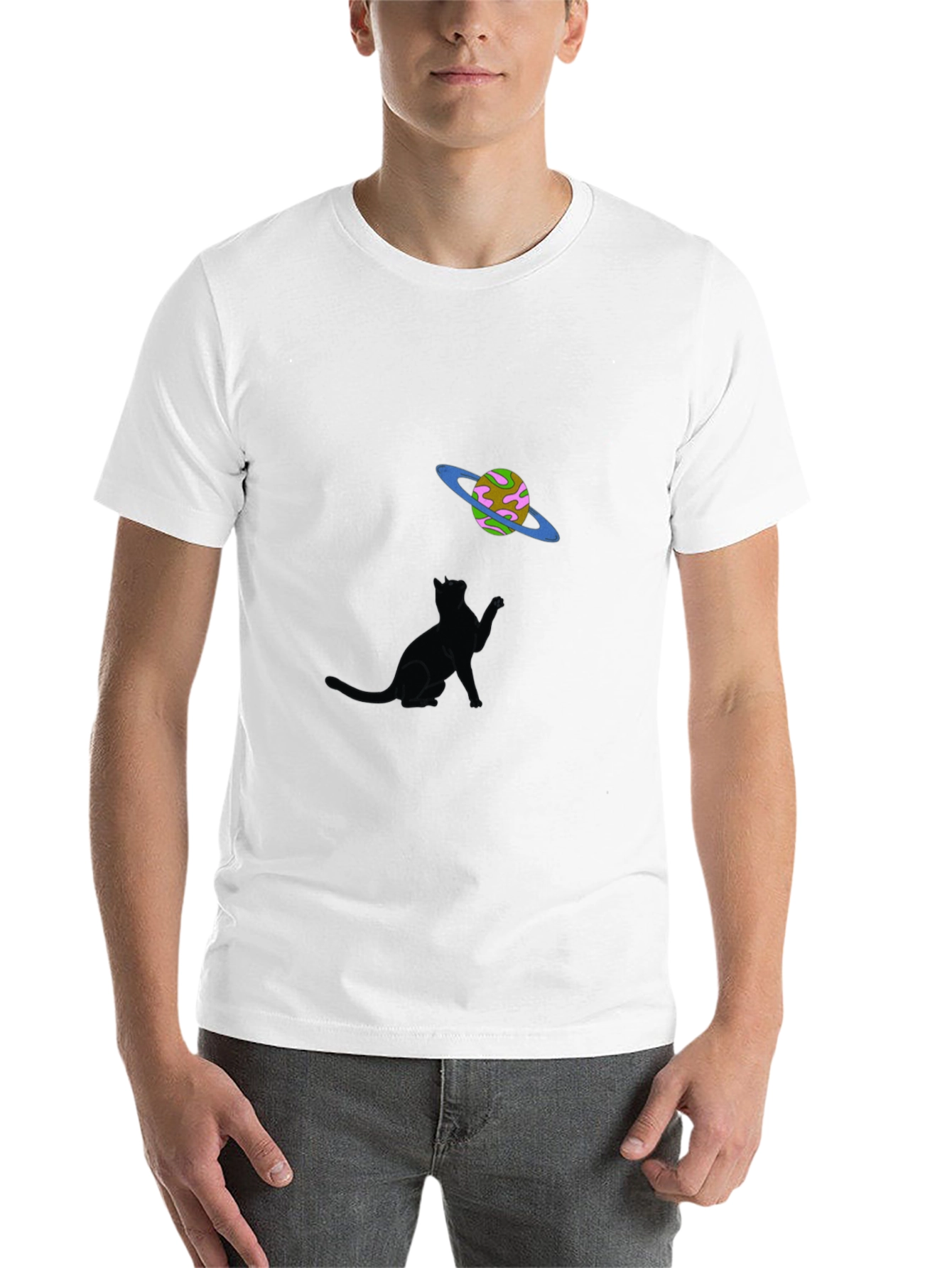 Black Cat & Planet Graphic Tee - Black Unisex view 14