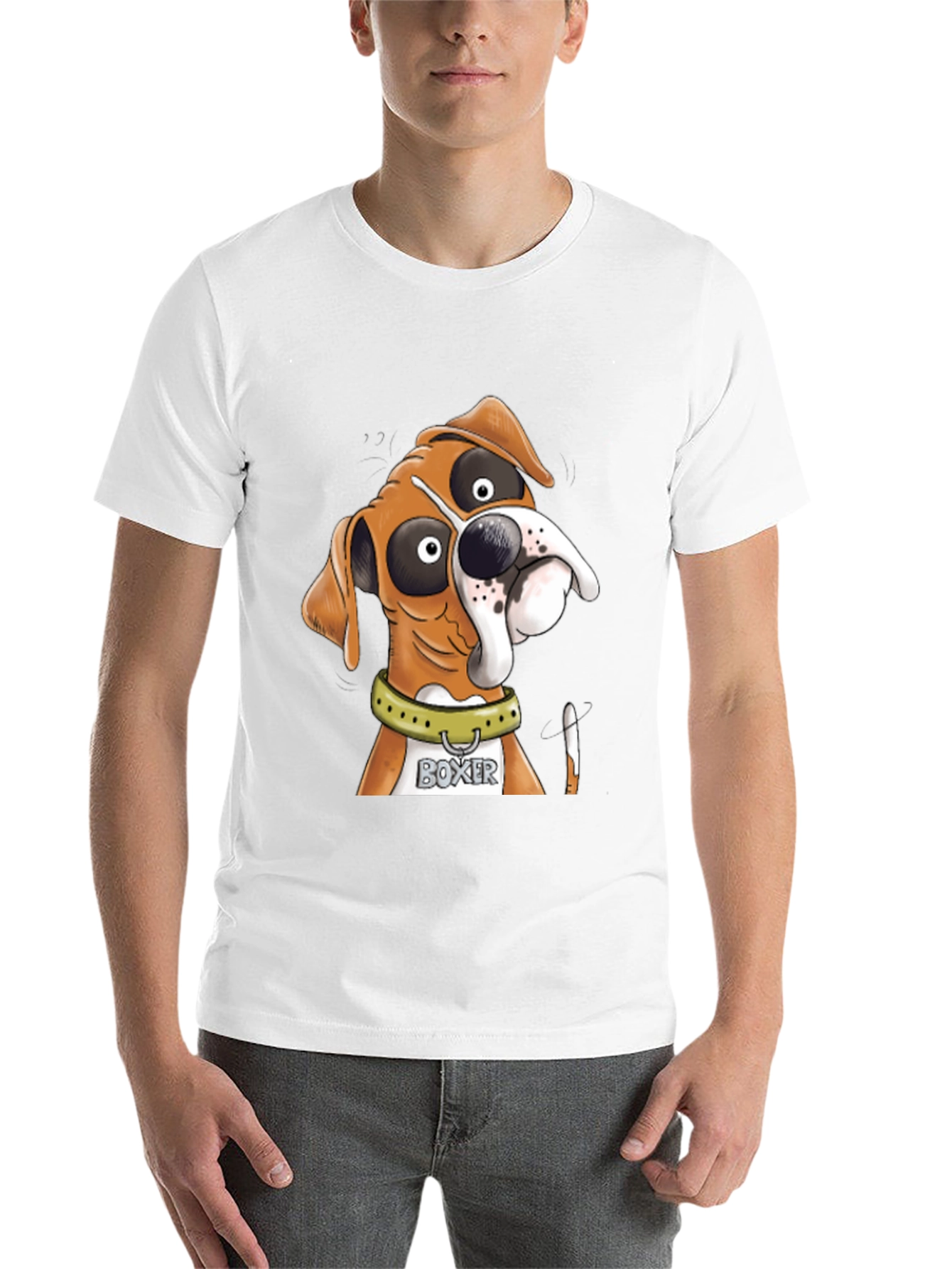 Black Boxer Dog Cartoon Graphic Tee - Unique Design view 14