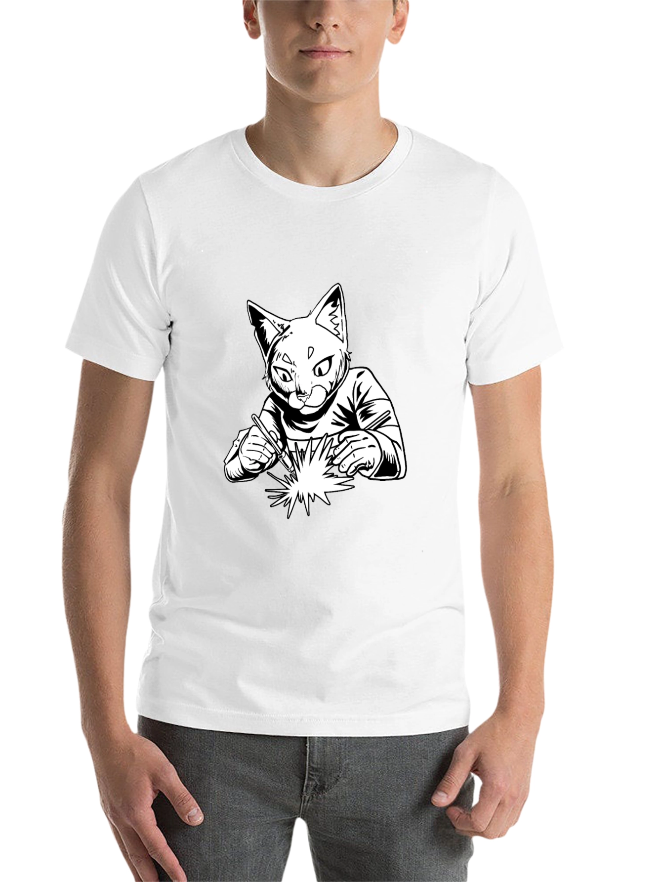 Black Welding Cat T-Shirt - Cool Graphic Tee view 14