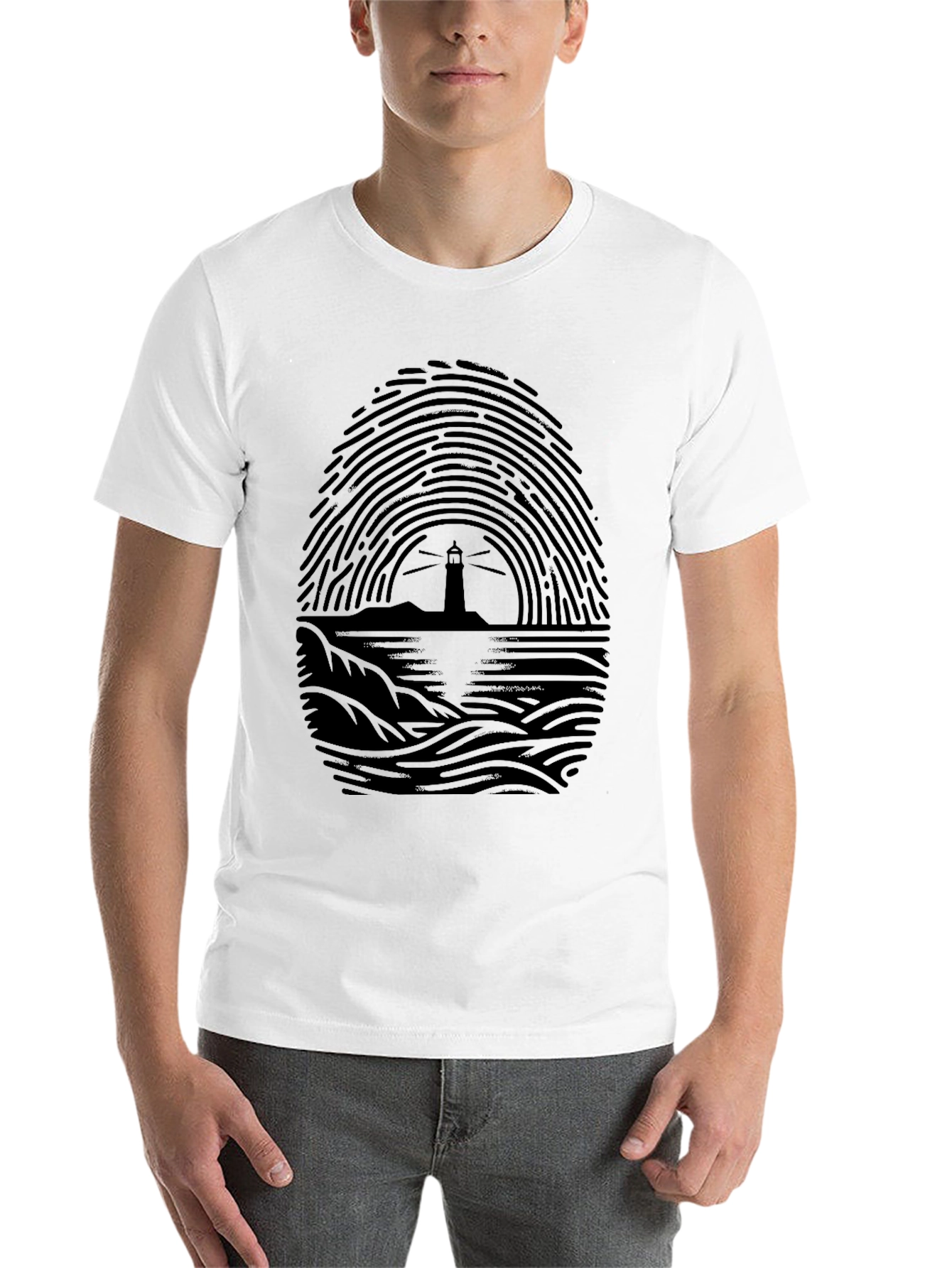Black Lighthouse Fingerprint Graphic Tee - Black view 14