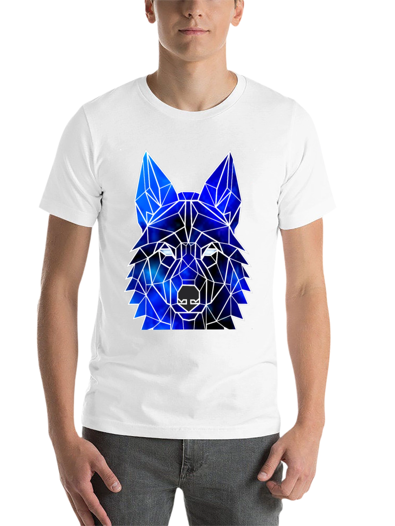 Black Geometric Wolf Galaxy Black T-Shirt view 14