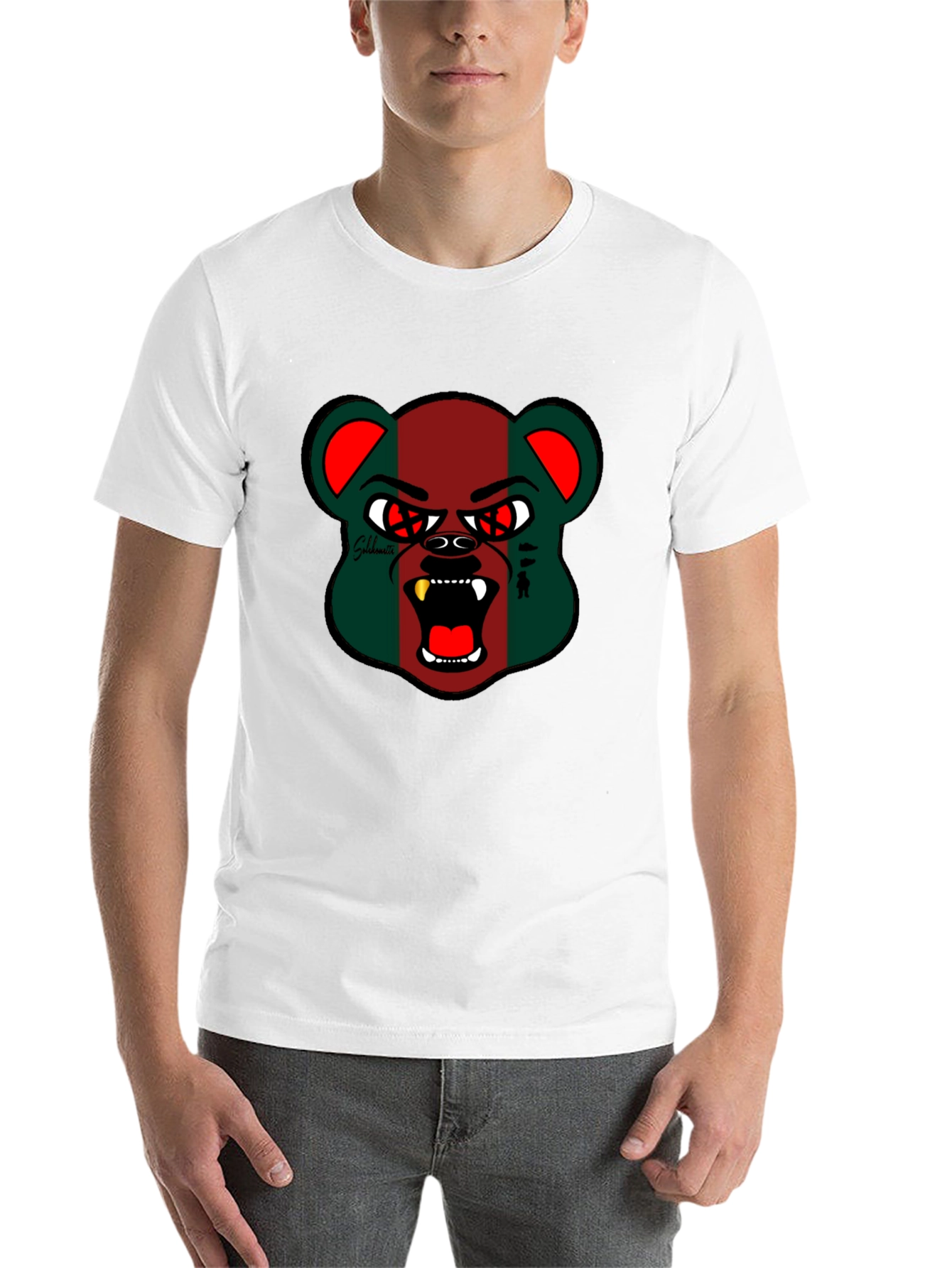 Black Men's Black Graphic Tee - Bear Design view 14