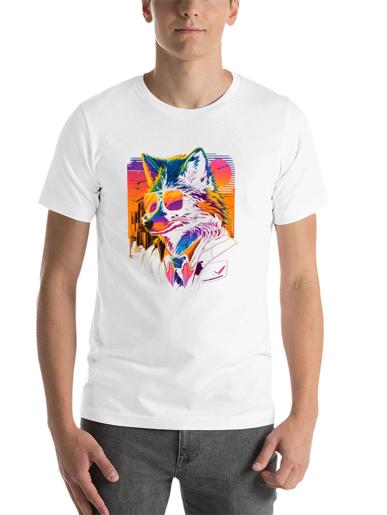 Black Cool Fox in Suit T-Shirt - Vibrant Graphic Tee view 14