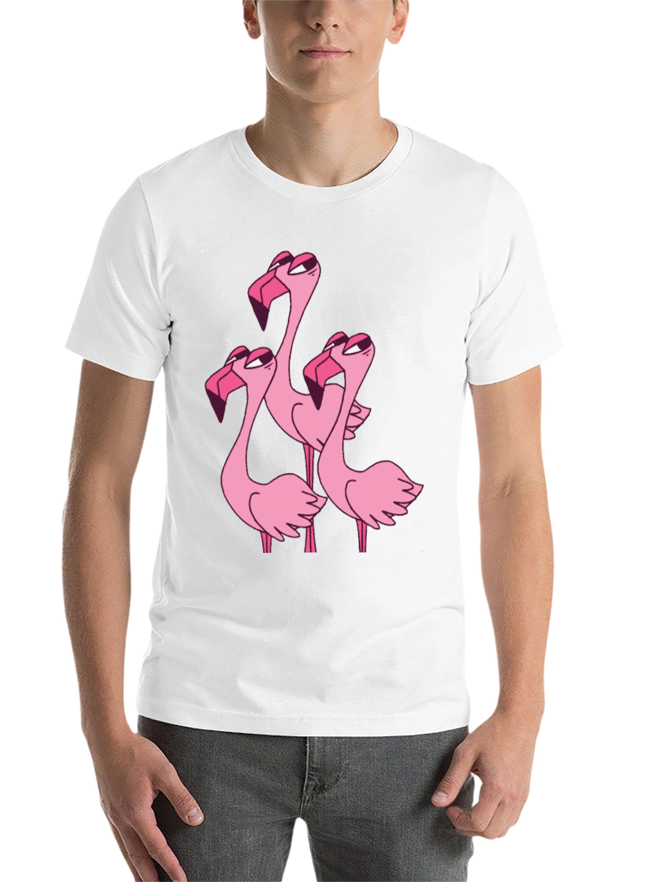Black Flamingo Cartoon Graphic Black T-Shirt view 14