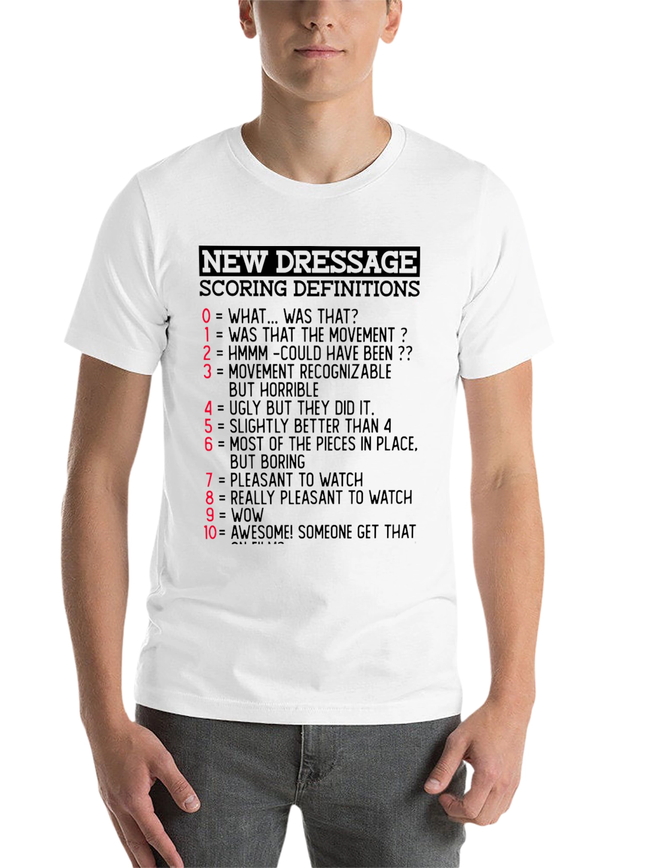 Black Dressage Scoring Definitions T-Shirt - Equestrian Humor Tee view 14