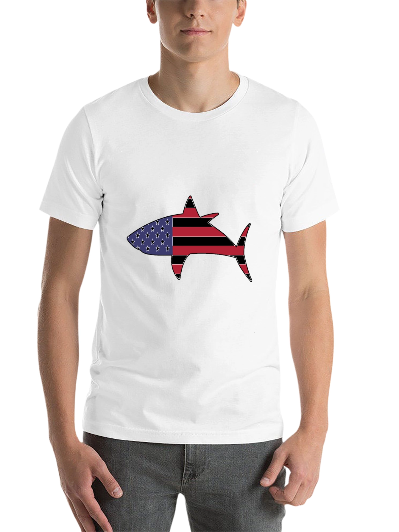 Black American Flag Shark Graphic T-Shirt view 14