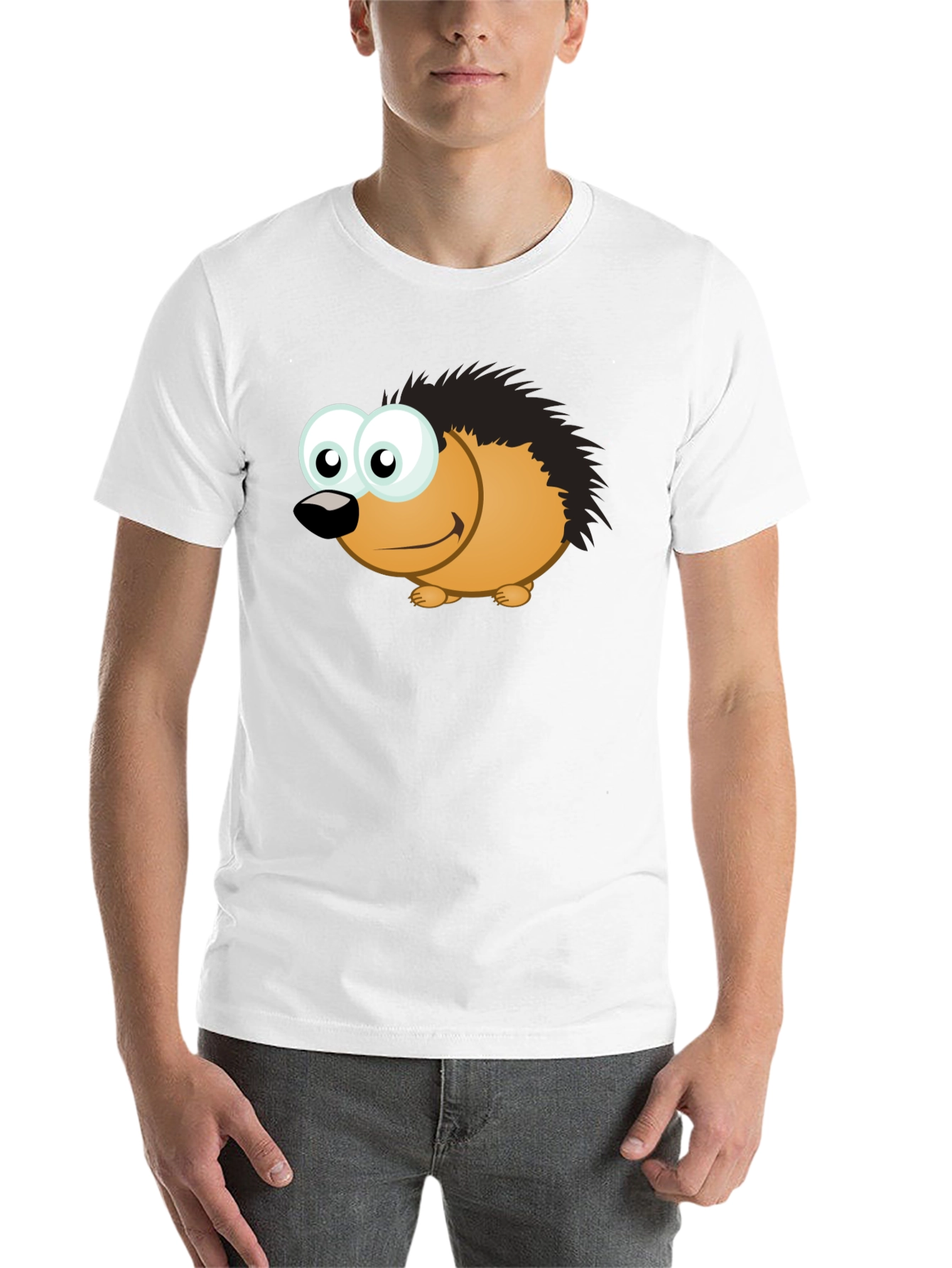 Black Cartoon Hedgehog T-Shirt - Men's Black Tee view 14