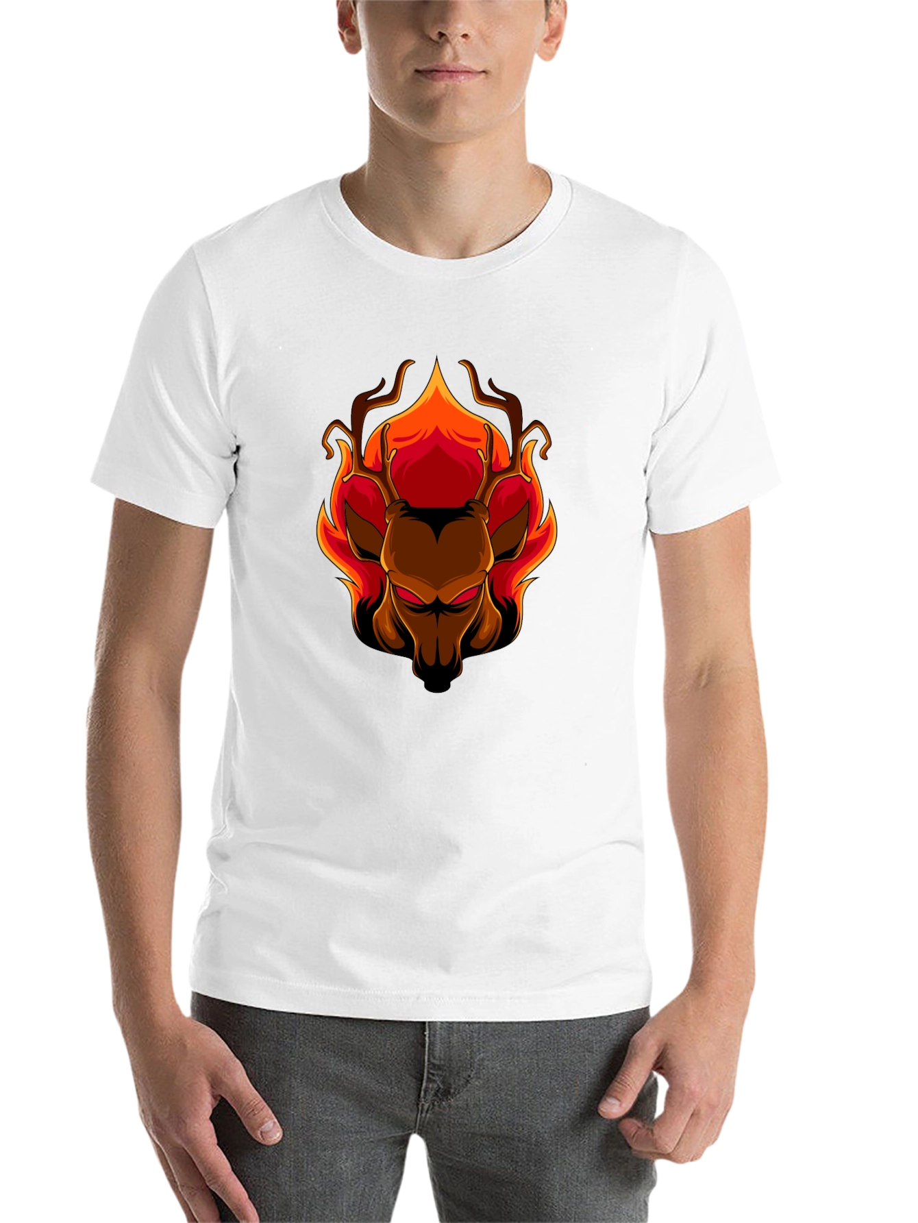 Black Fiery Deer Graphic Tee - Black Cotton T-Shirt view 14
