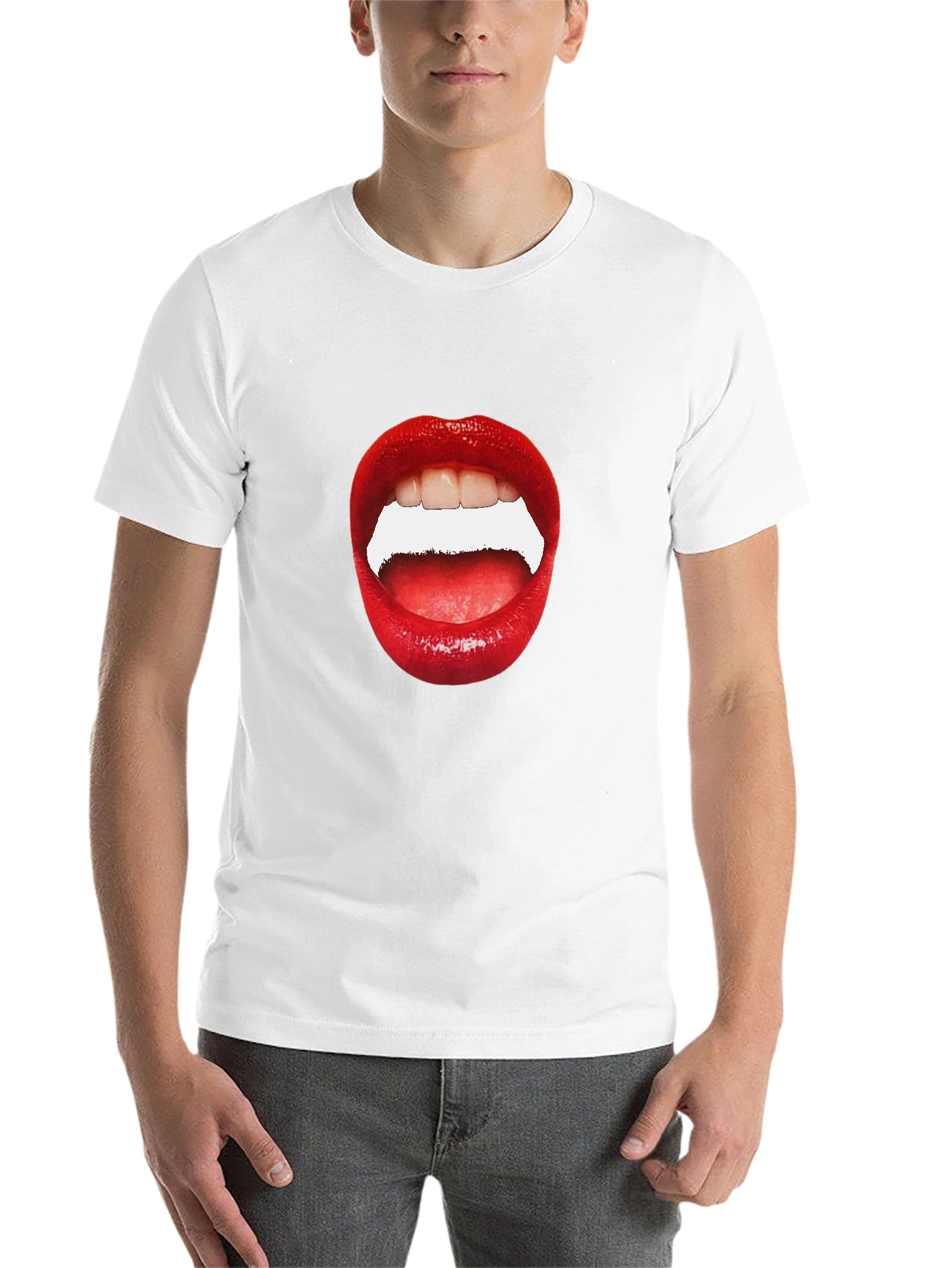 Black Bold Lip Graphic Tee - Black Unisex T-Shirt view 14