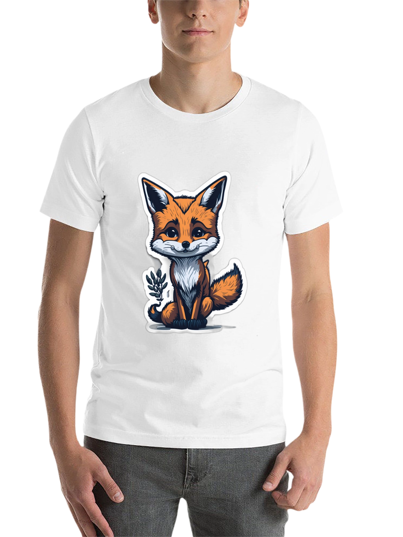 Black Cute Fox Graphic Tee - Soft Cotton Blend view 14