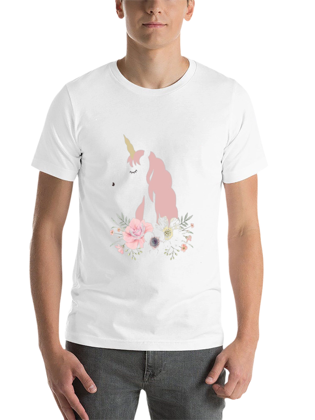 Black Floral Unicorn Black T-Shirt view 14