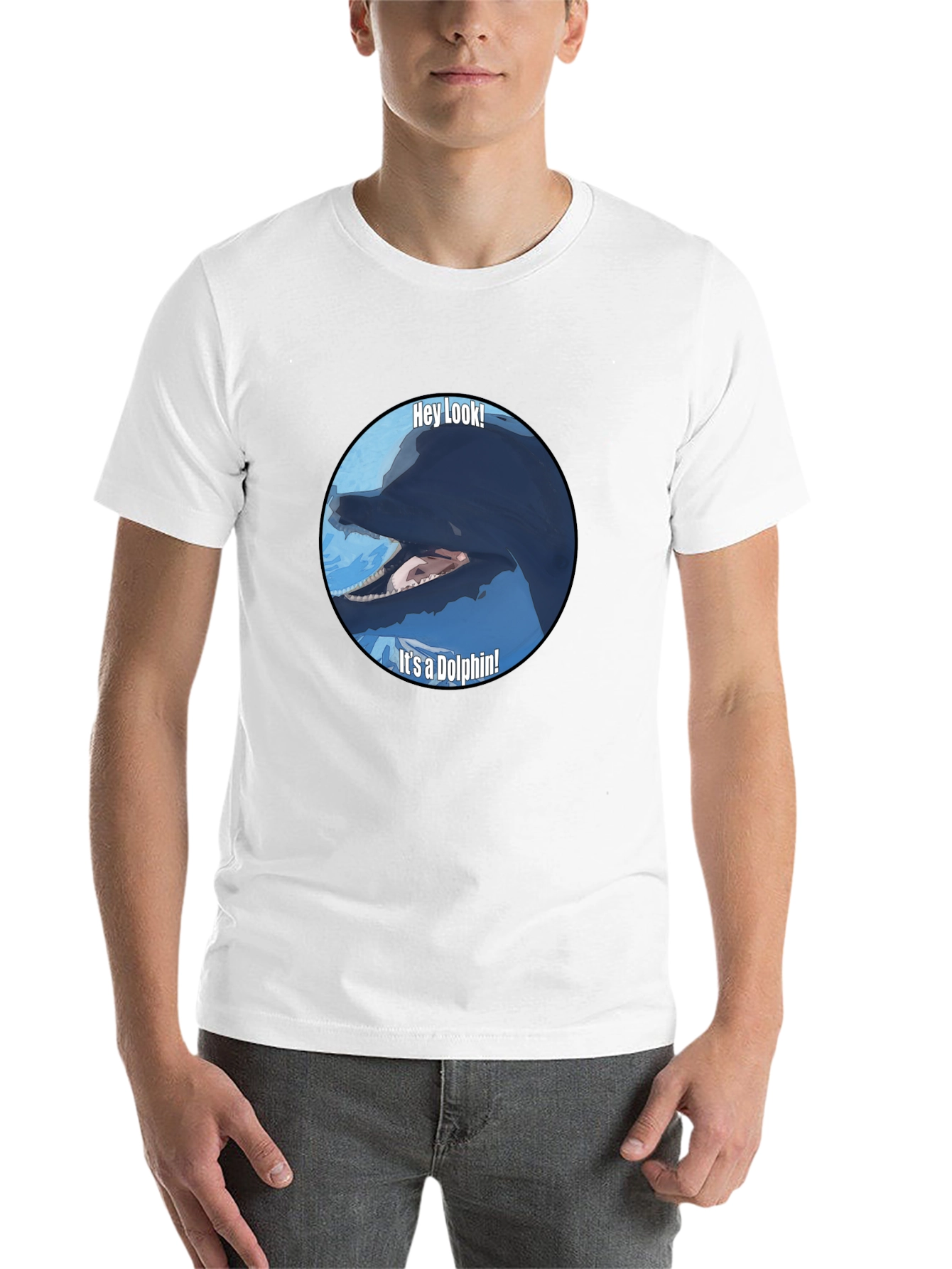 Black Funny Dolphin Graphic Print T-Shirt - Black view 14