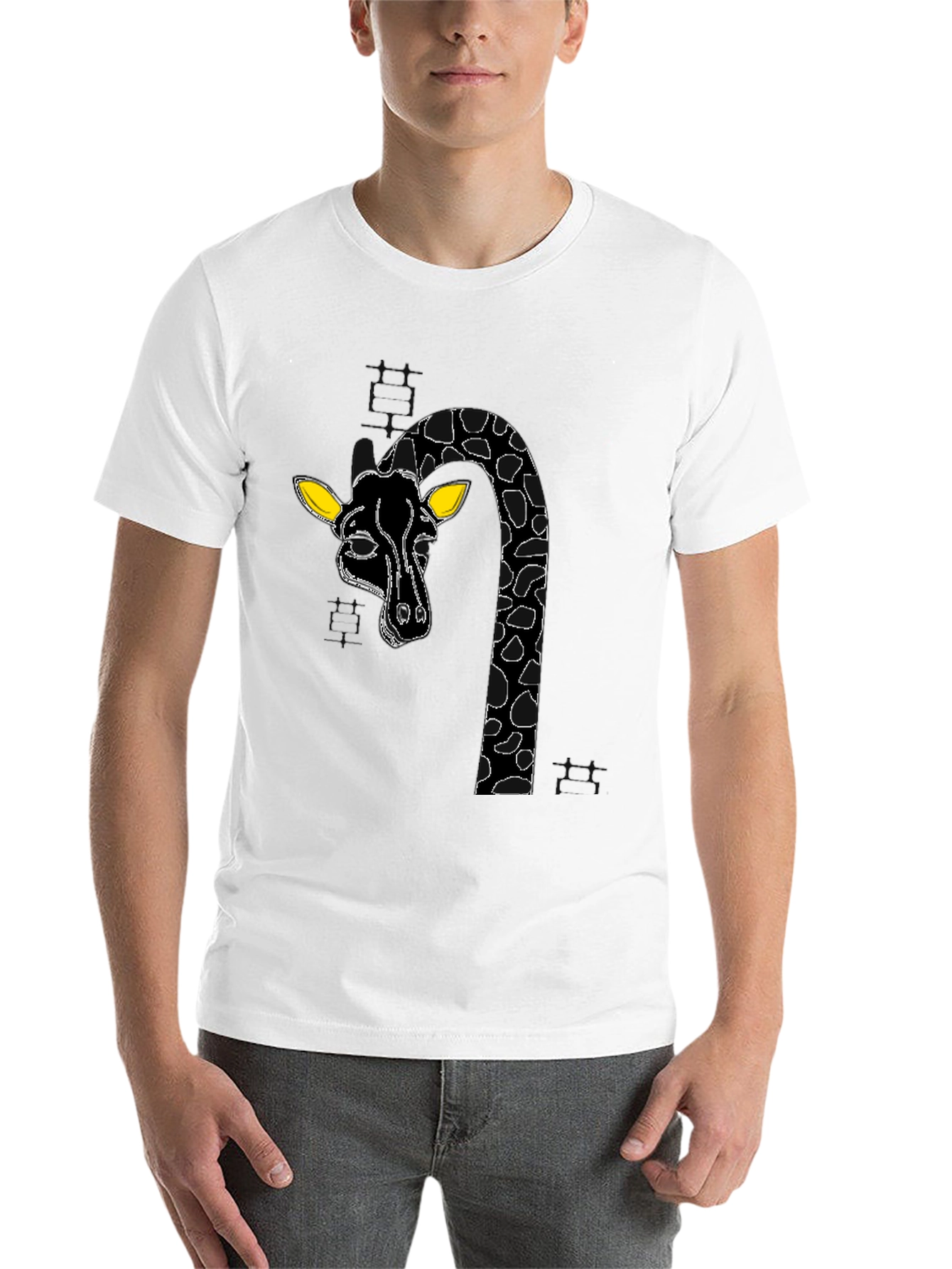 Black Giraffe Graphic Tee - Quirky Black Cotton T-Shirt view 14