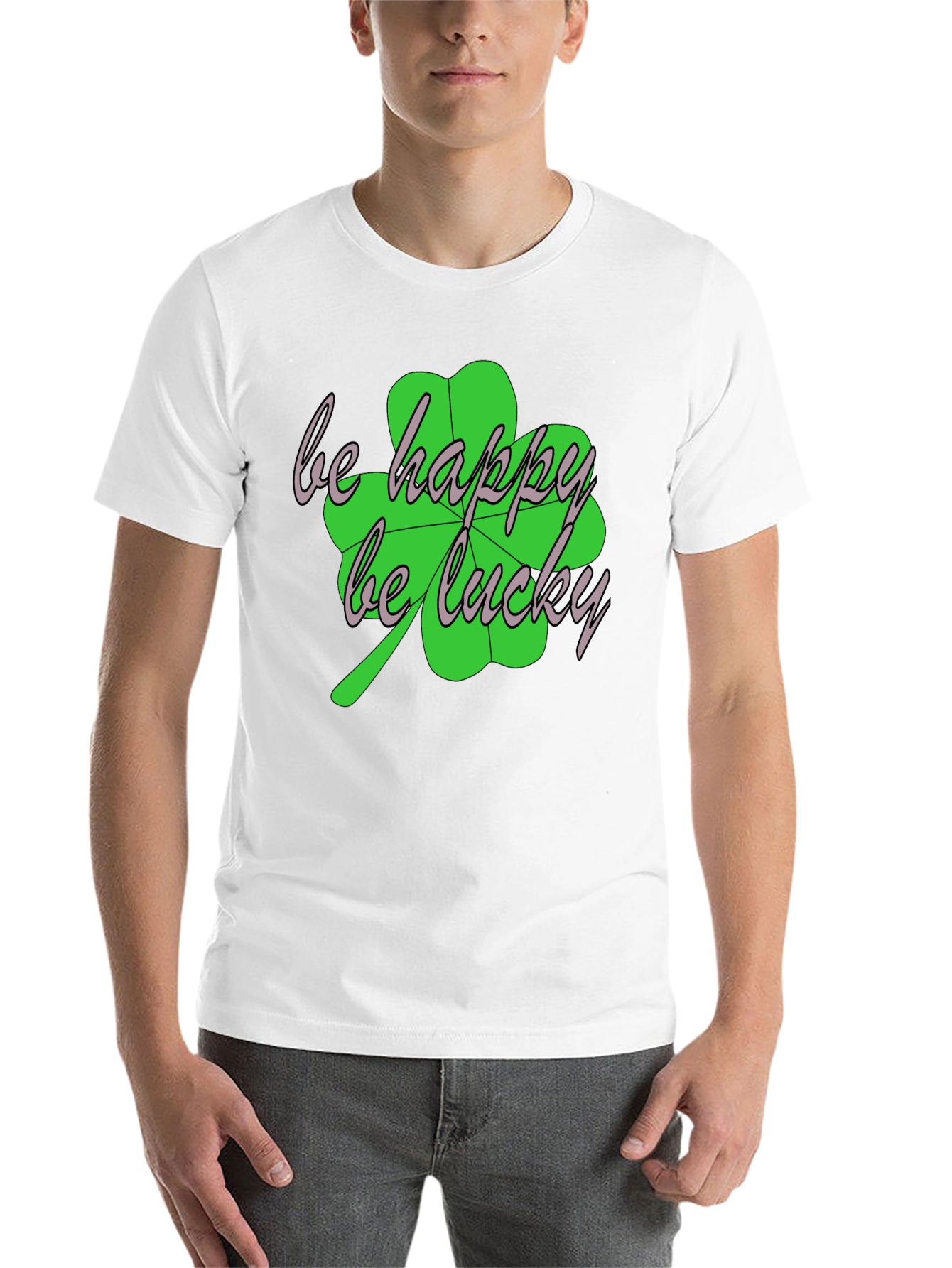 Black Lucky Clover Graphic Tee - Be Happy, Be Lucky T-Shirt view 14
