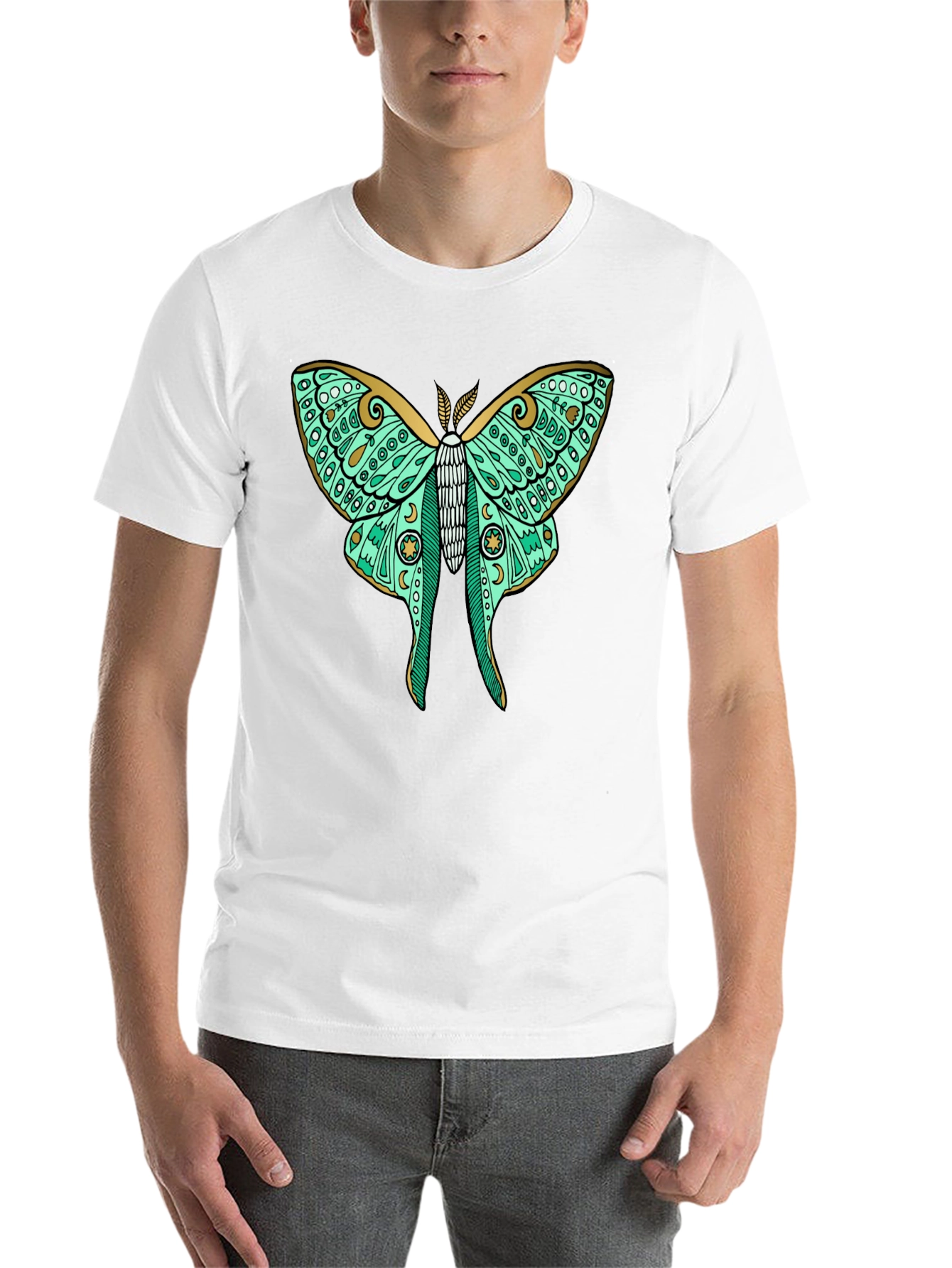 Black Luna Moth Graphic Tee - Black Cotton T-Shirt view 14