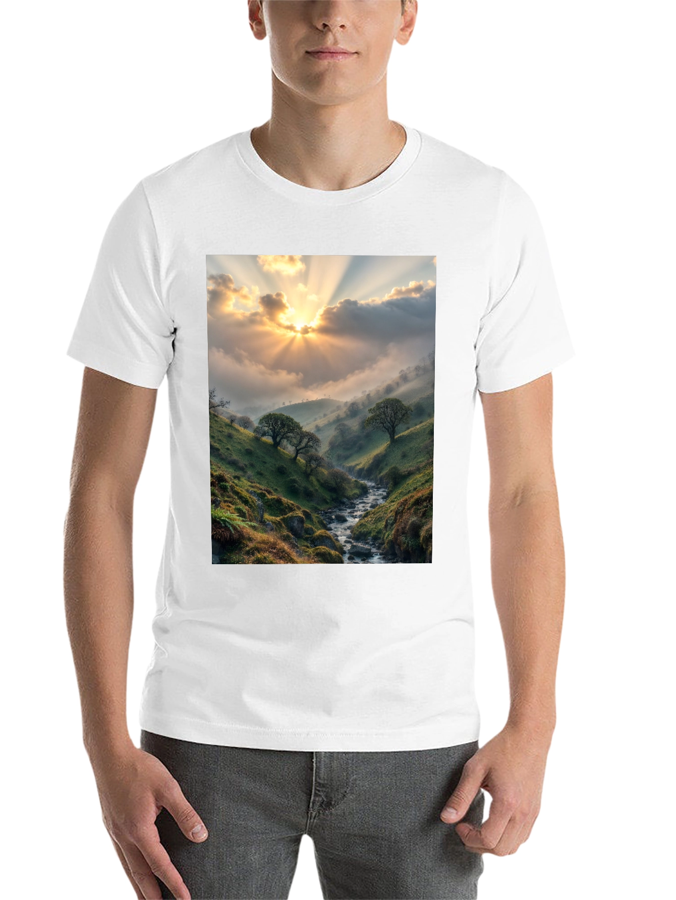 Black Sunlit Valley T-Shirt - Nature Scenery Tee view 14