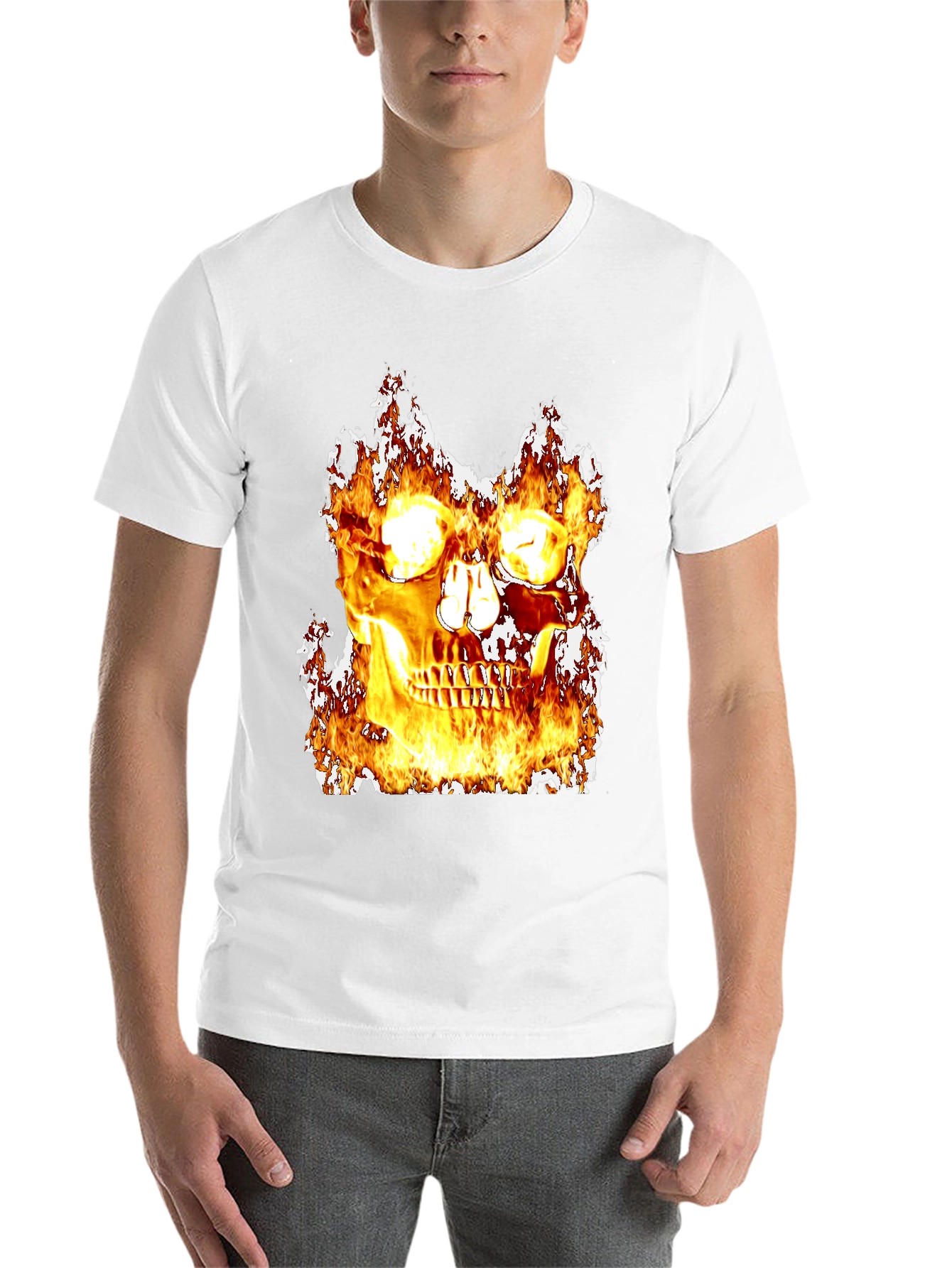 Black Fiery Skull Graphic Black T-Shirt view 14
