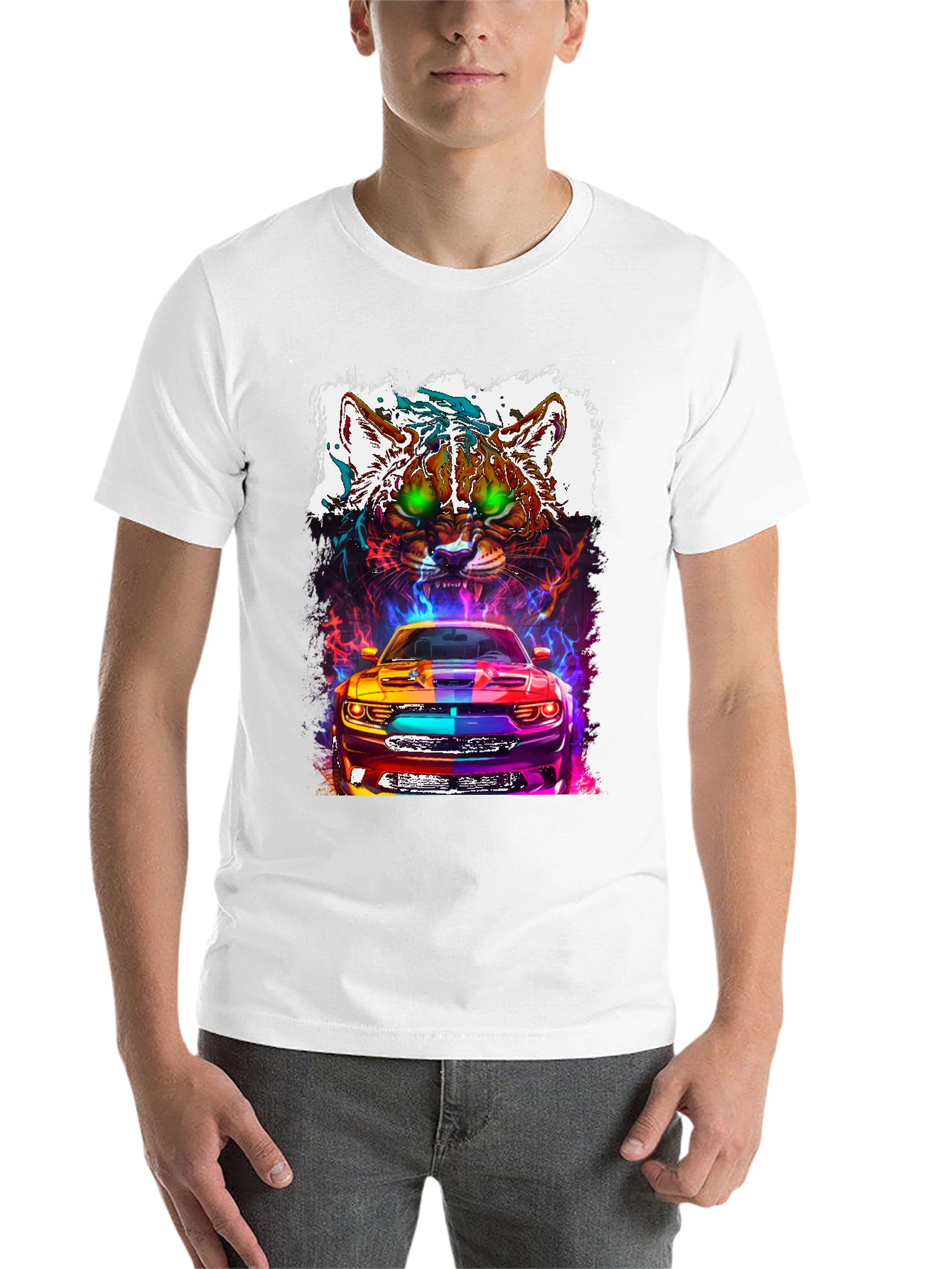 Black Car and Cat Graphic Tee - Cool Design view 14