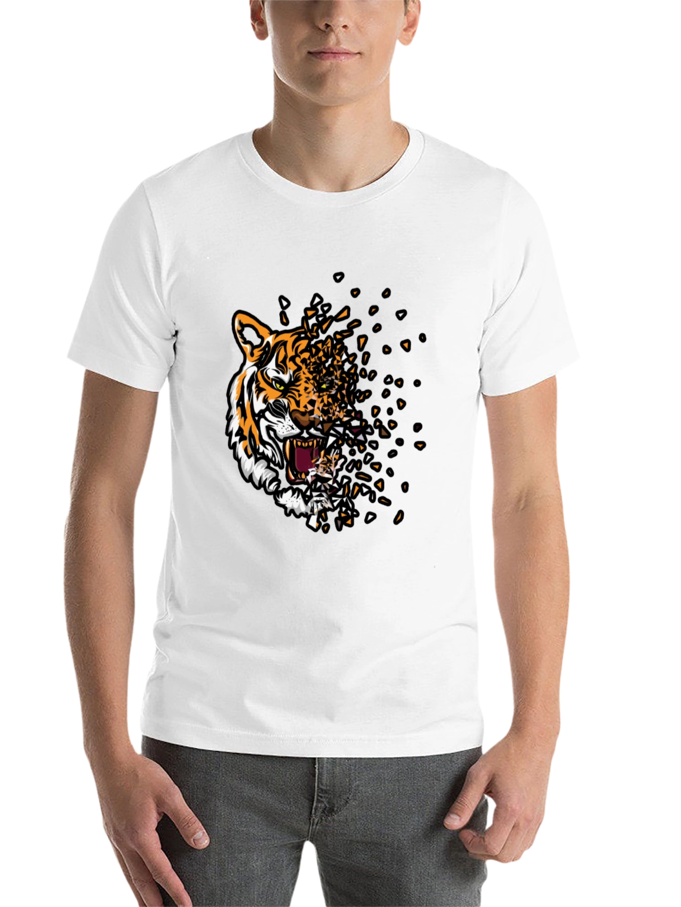 Black Tiger Graphic Print Men's Black T-Shirt view 14