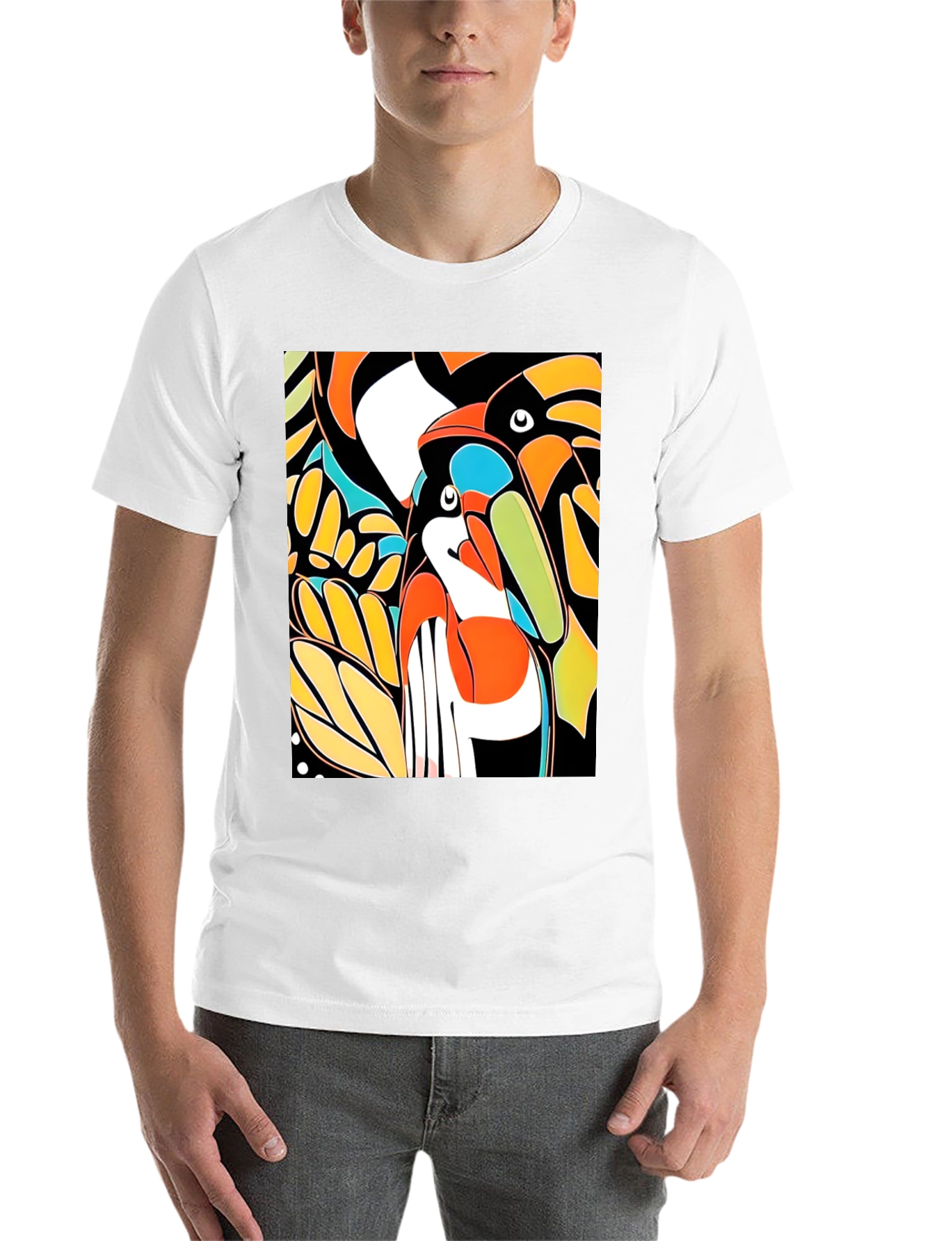 Black Abstract Toucan Print Black T-Shirt view 14