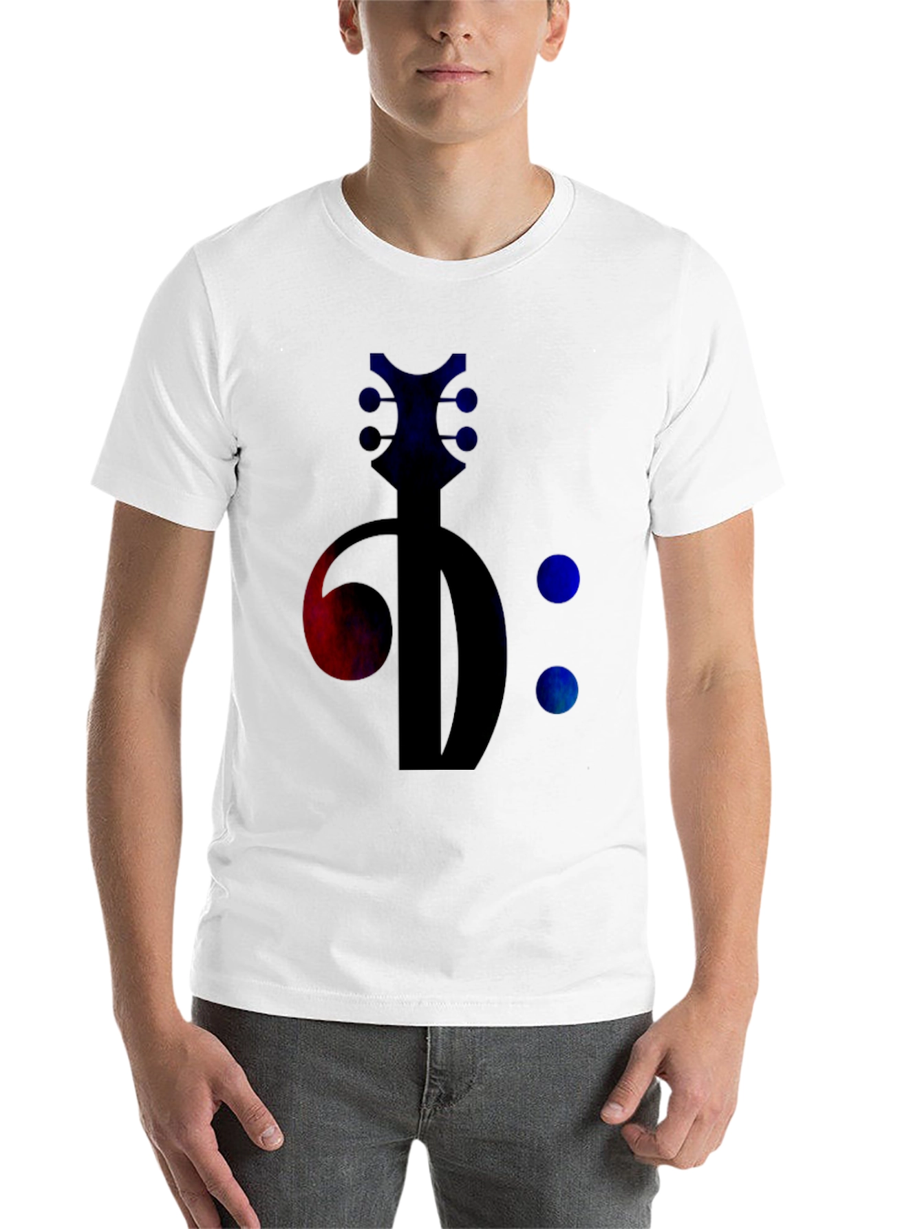 Black Bass Clef Guitar Tee - Music Lover's Black T-Shirt view 14