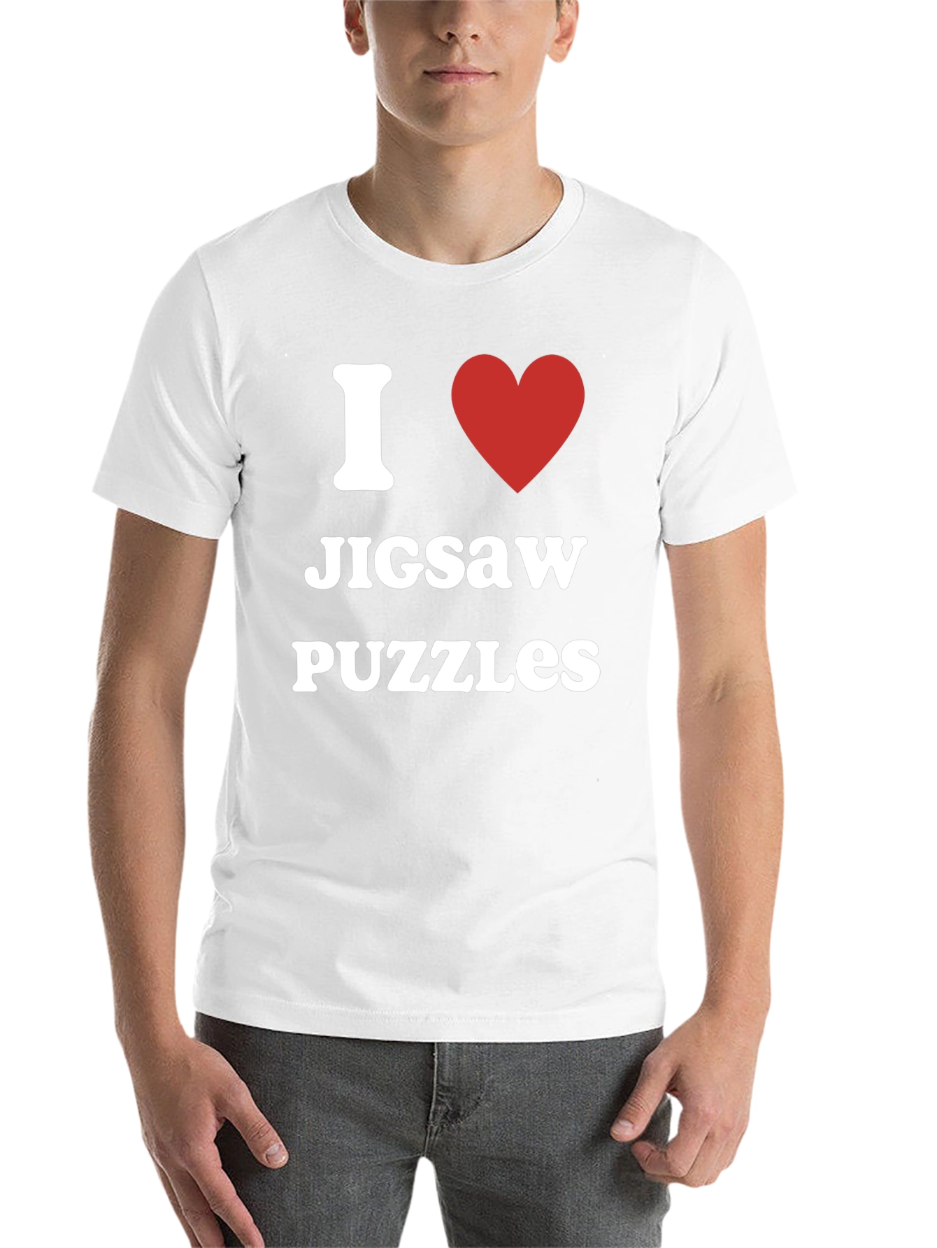Black I Heart Jigsaw Puzzles T-Shirt - Black Cotton Tee view 14