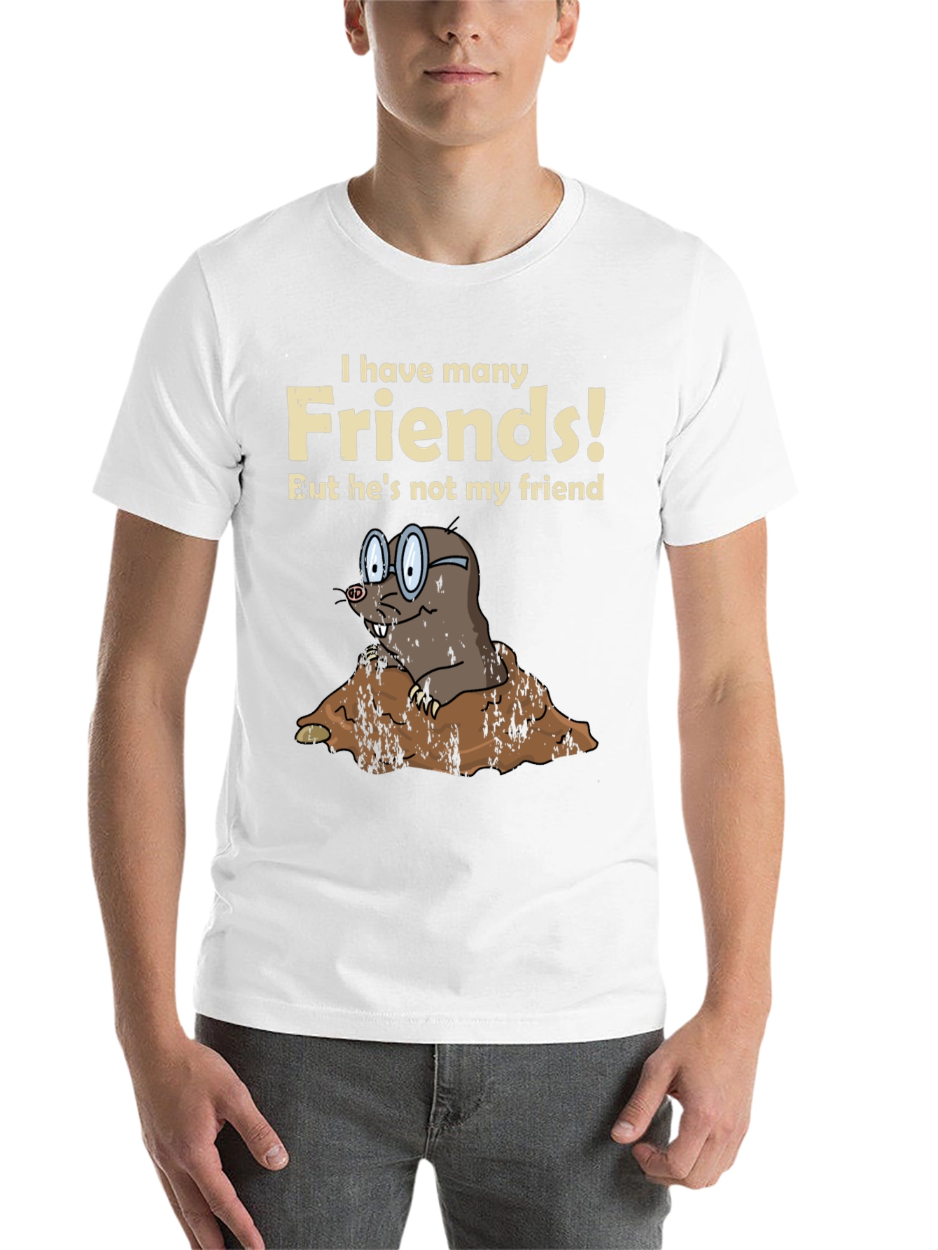 Black Funny Mole Graphic T-Shirt - "I Have Many Friends!" view 14
