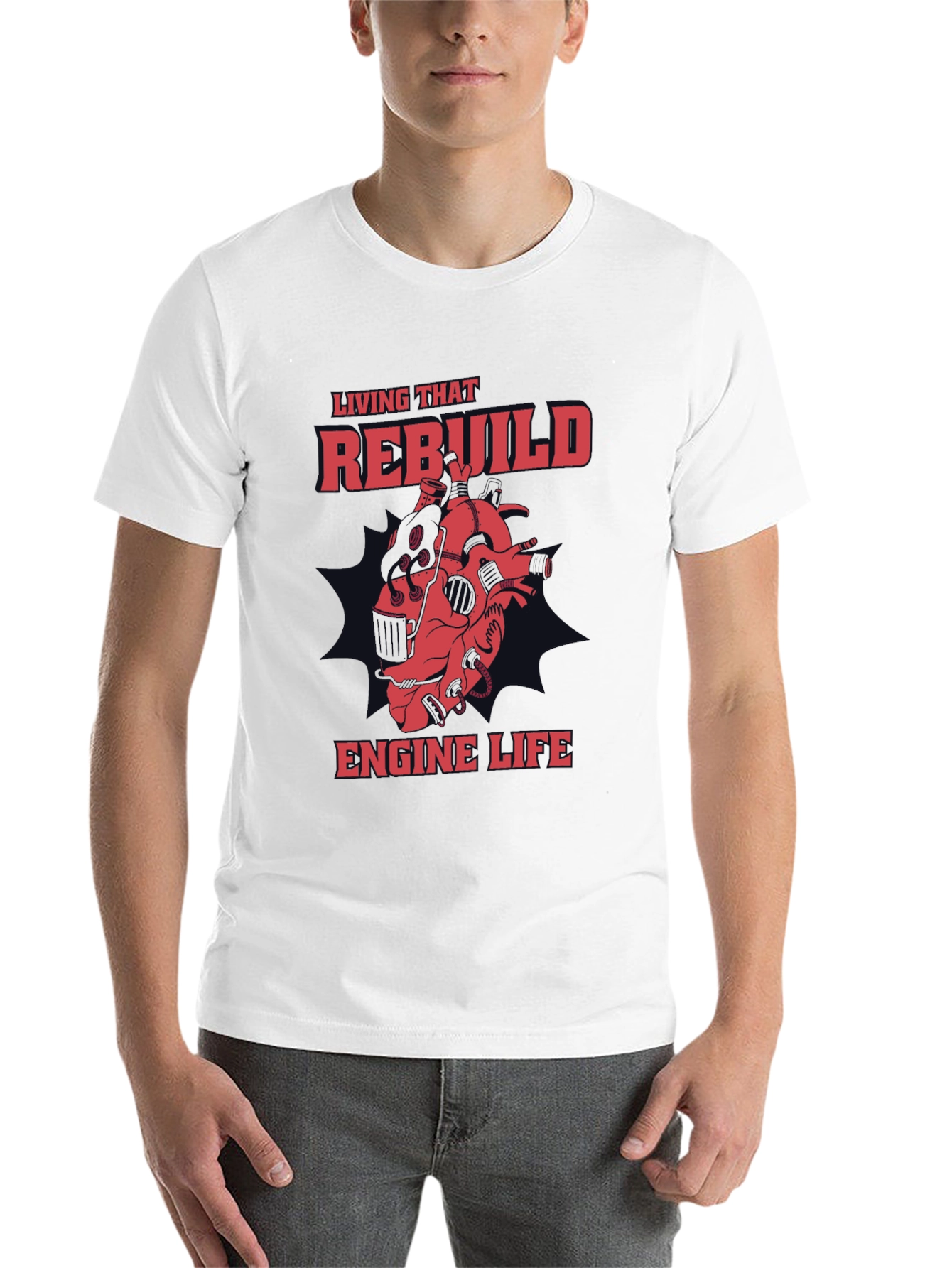 Black Rebuild Engine Life Graphic T-Shirt view 14