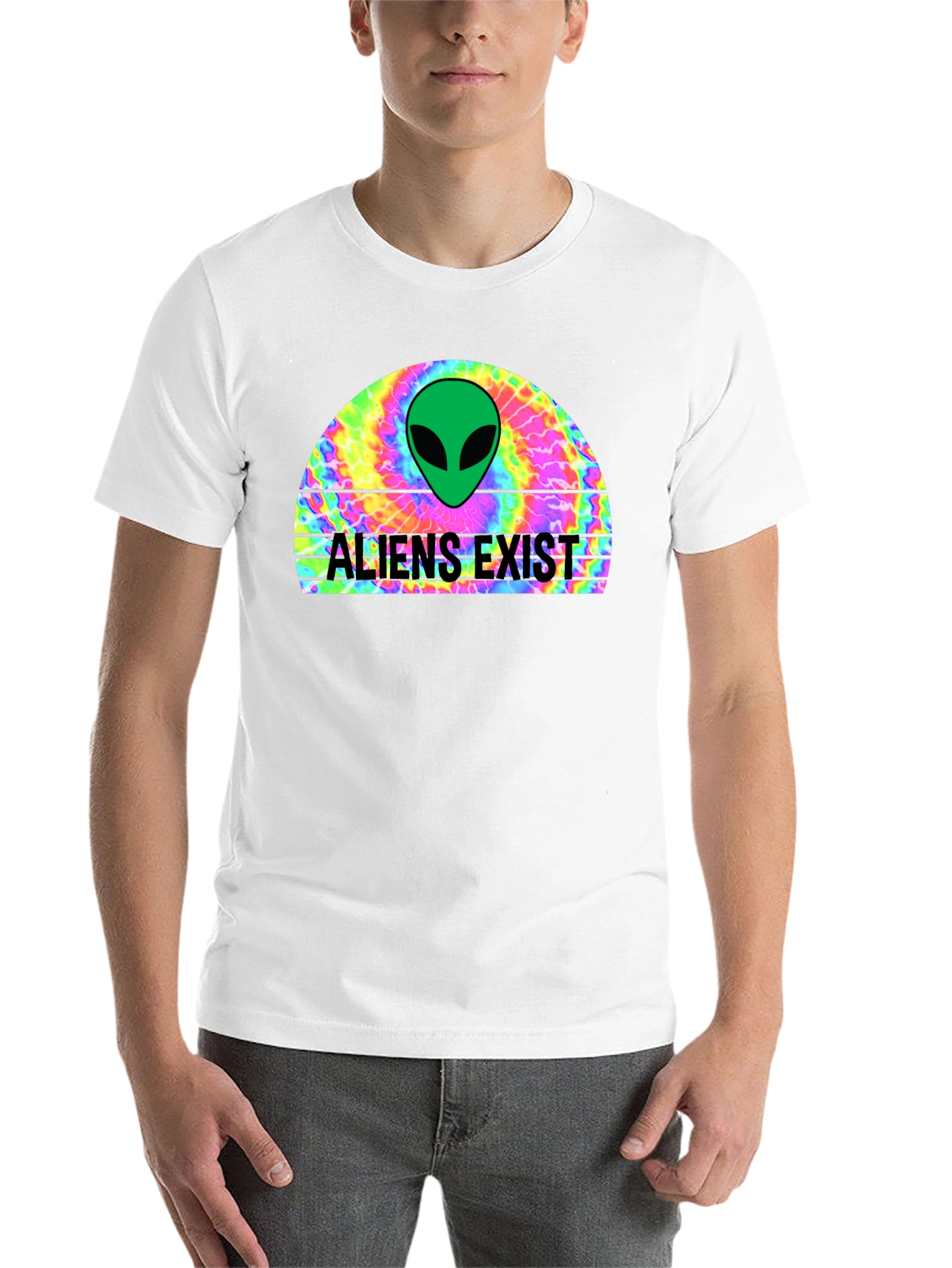 Black Aliens Exist Graphic T-Shirt - Retro Tie Dye Design view 14