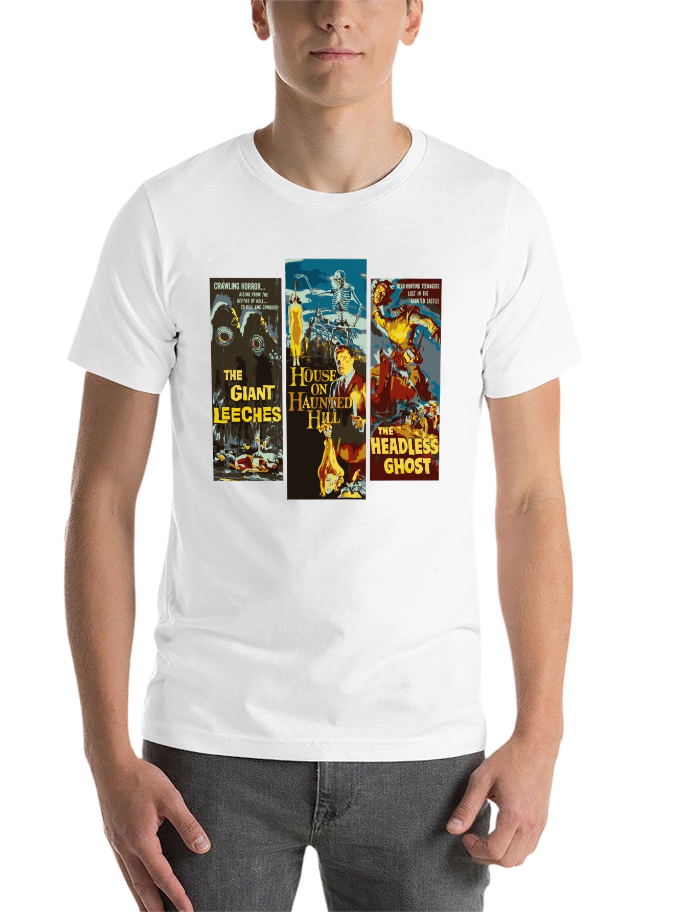 Black Horror Movie Poster Collage Graphic T-Shirt view 14