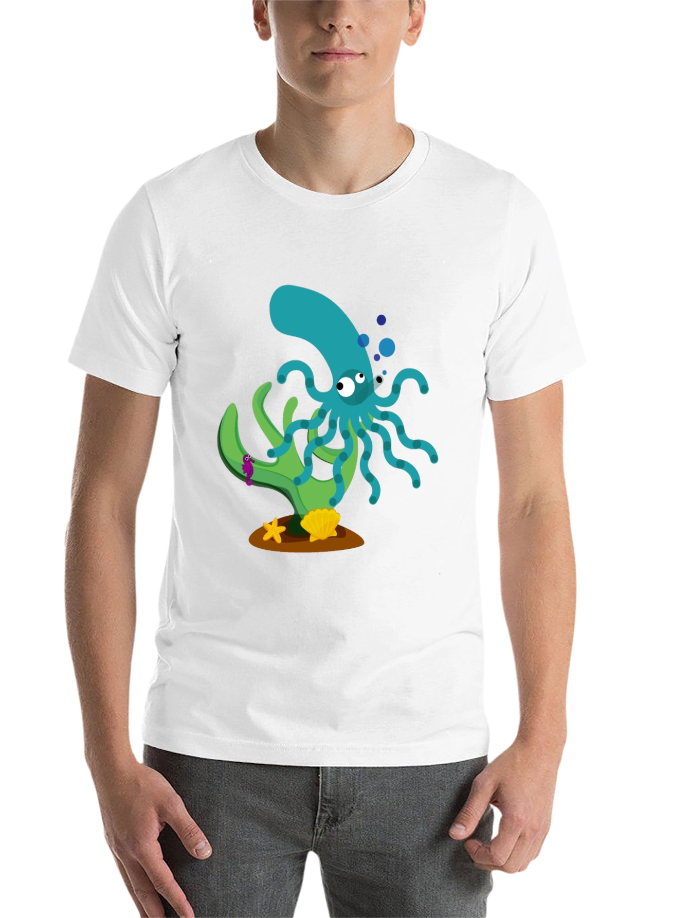 Black Cartoon Octopus Graphic Print Black T-Shirt view 14