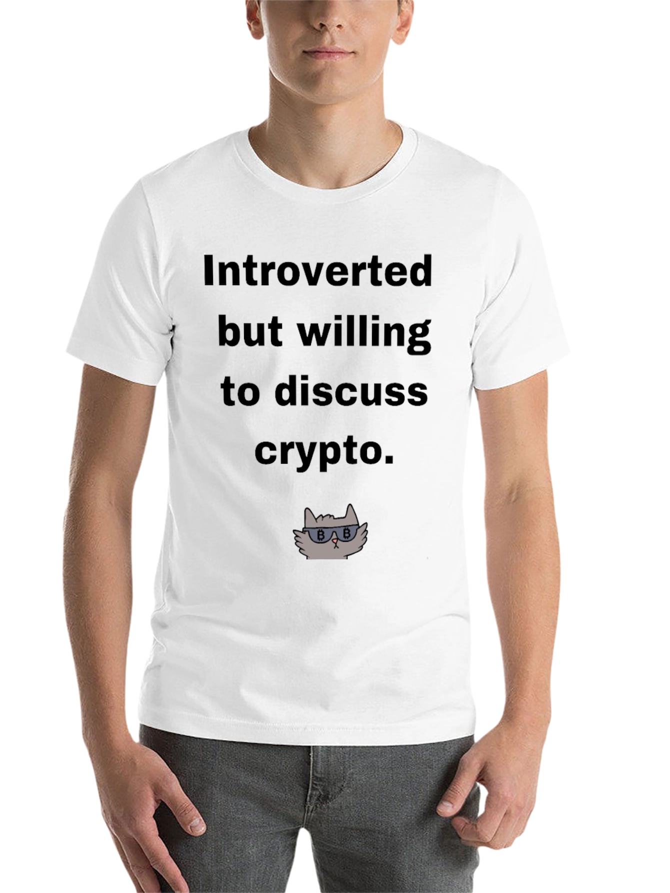 Black Introverted Crypto Cat Graphic T-Shirt view 14