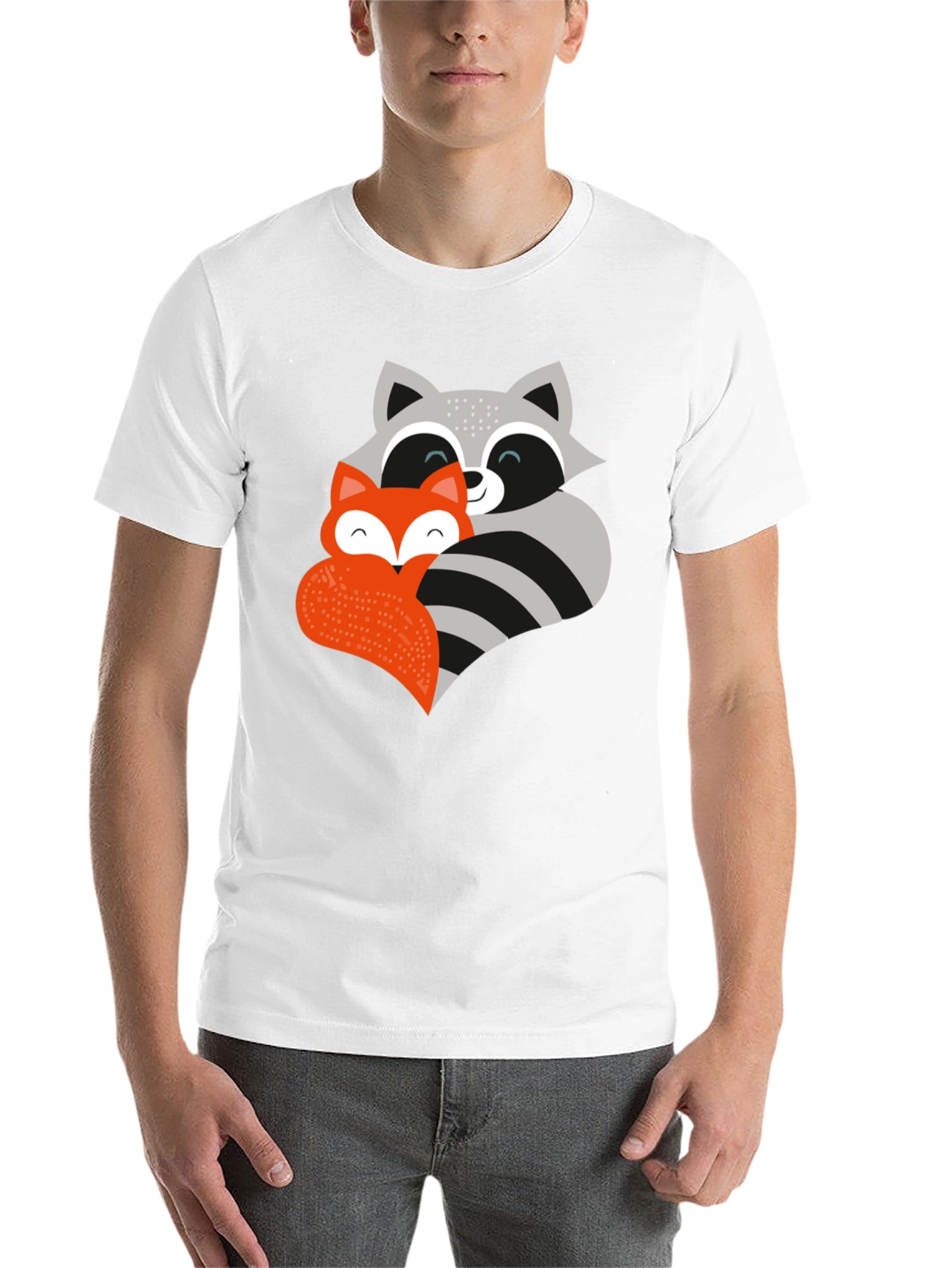 Black Cute Fox and Raccoon Graphic Tee view 14