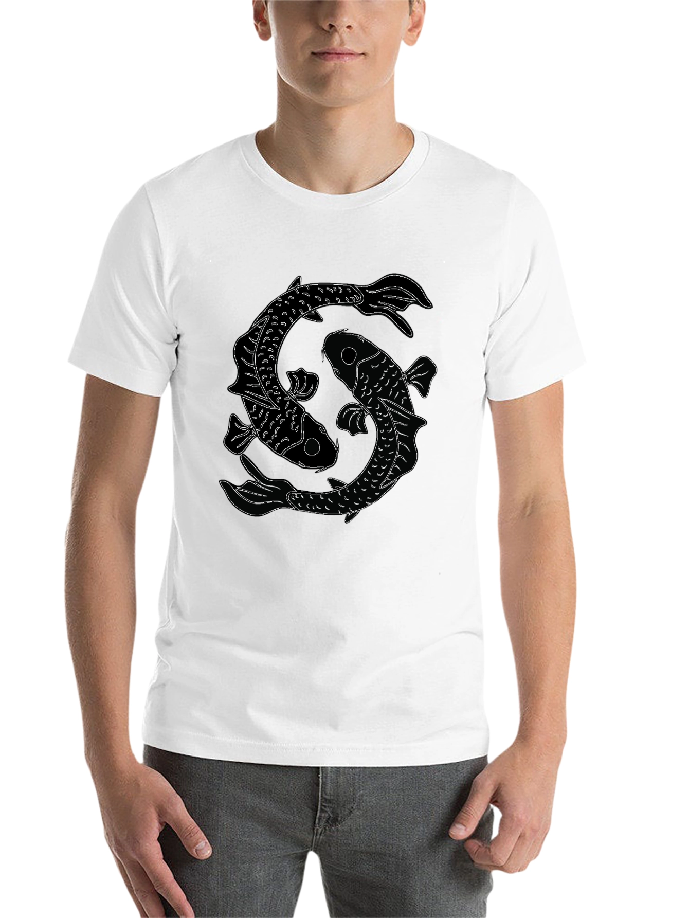 Black Yin Yang Koi Fish Graphic Tee - Classic Black T-Shirt view 14