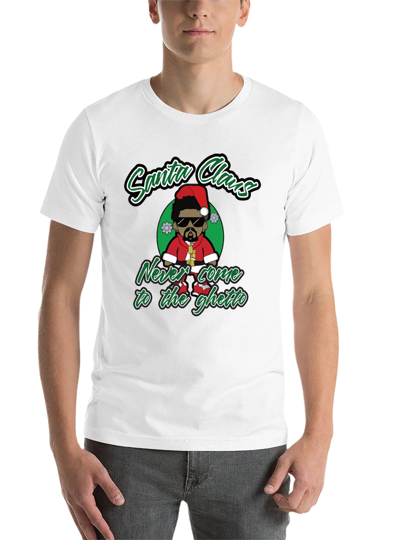 Black Santa Claus Never Come to the Ghetto Black T-Shirt view 14