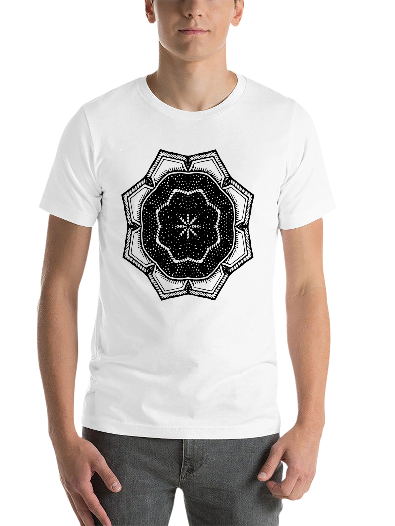 Black Geometric Mandala Graphic Tee - Black Cotton Blend view 14