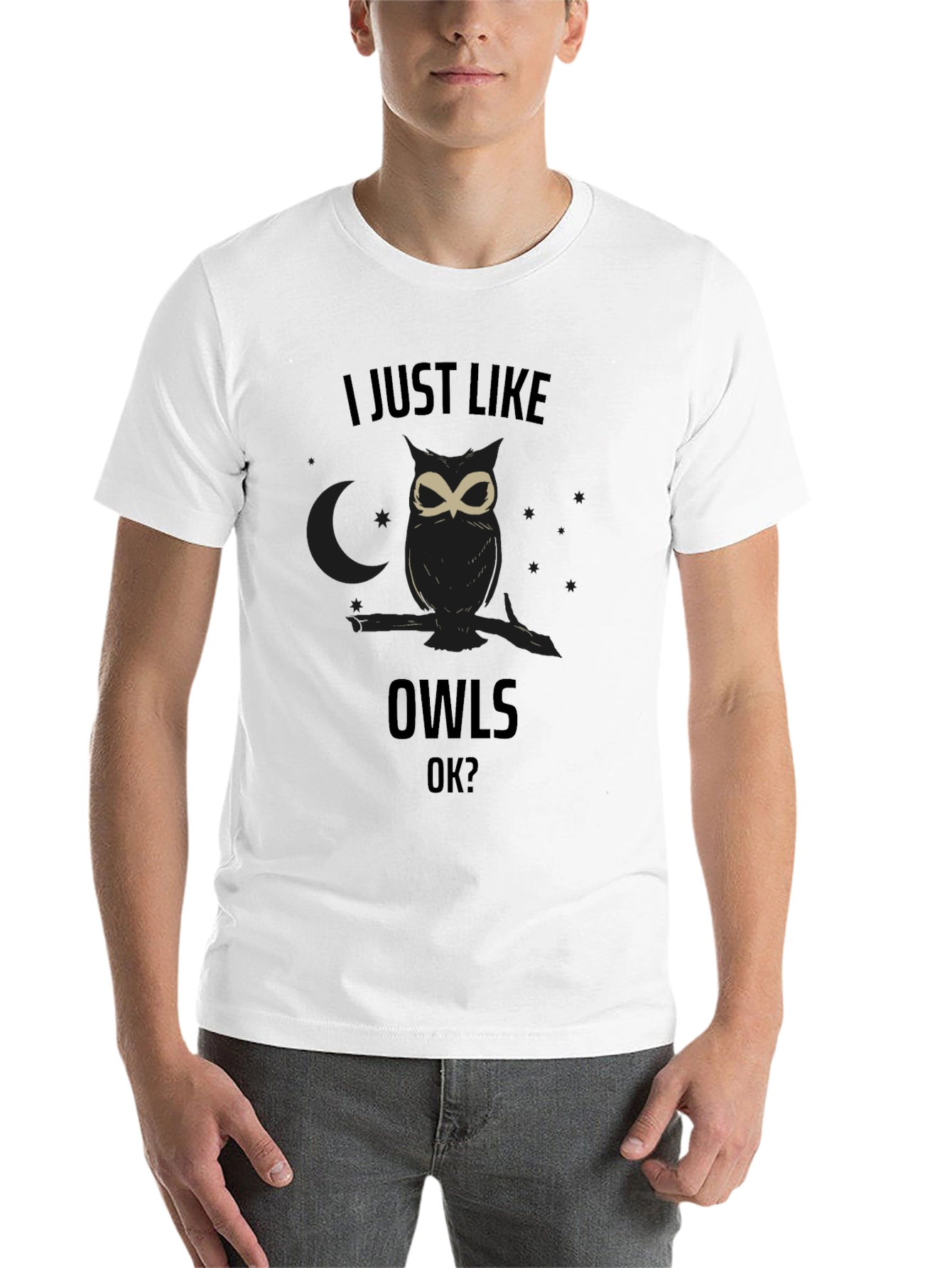 Black I Just Like Owls OK? Black T-Shirt view 14