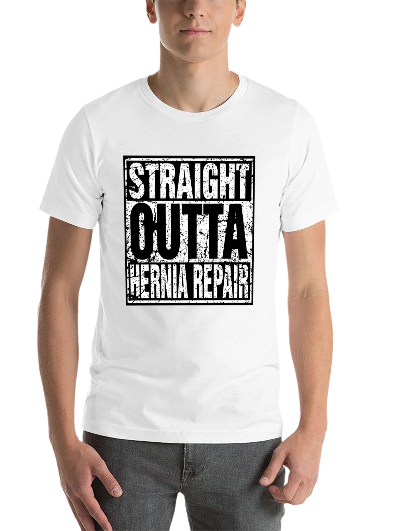 Black Straight Outta Hernia Repair T-Shirt view 14