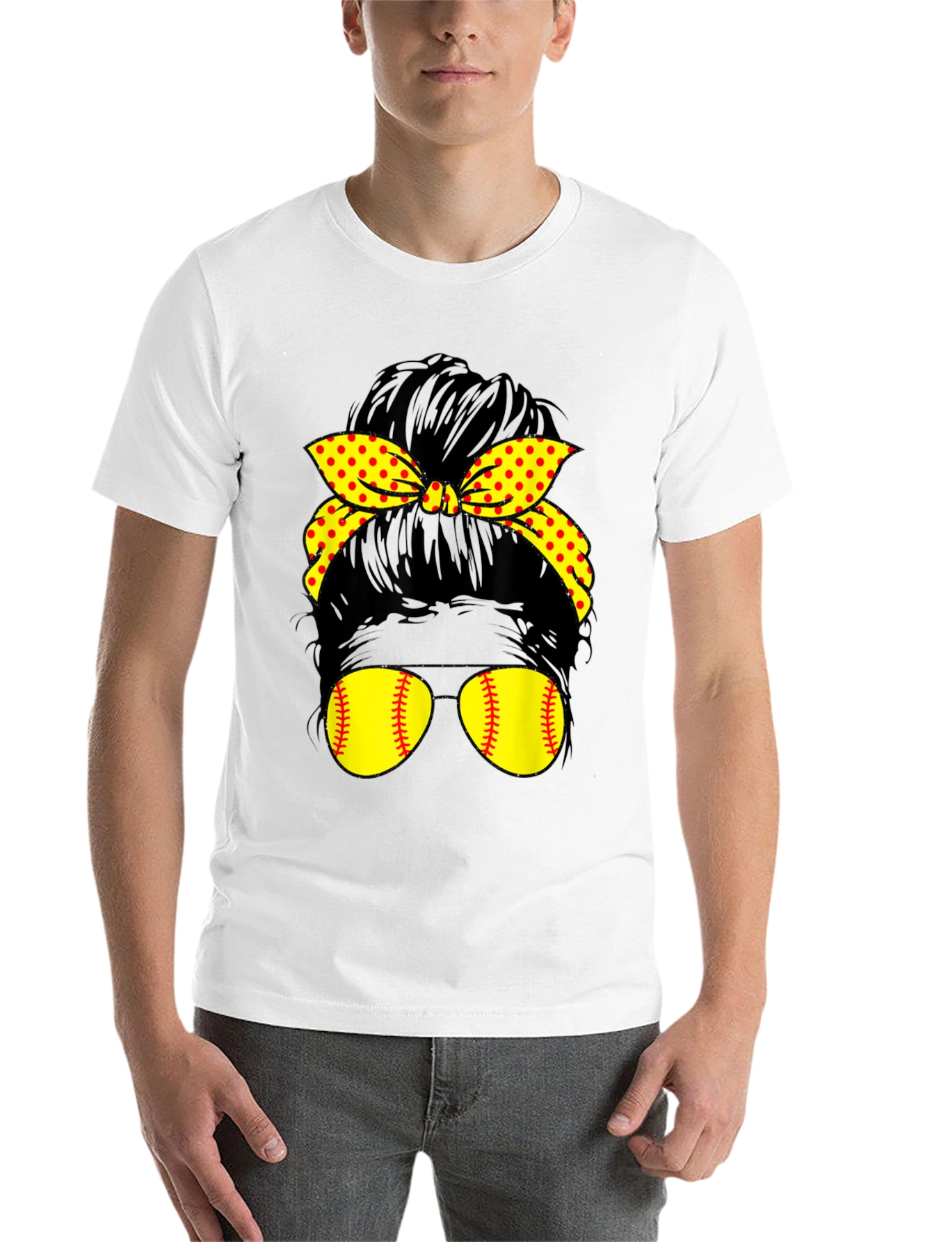 Black Softball Messy Bun Sunglasses T-Shirt view 14