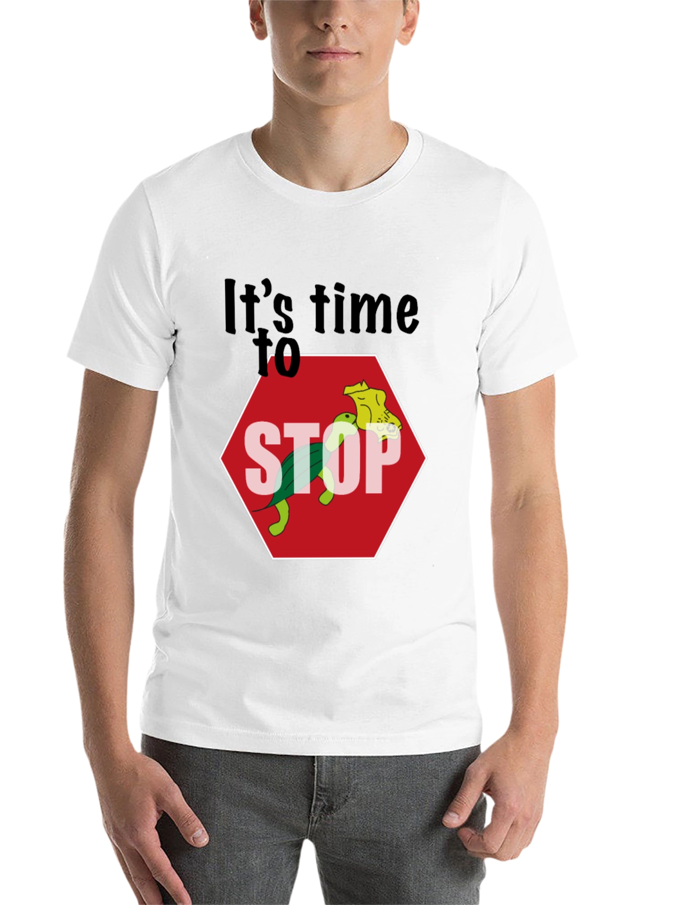 Black Humorous Turtle Stop Sign Graphic Tee view 14