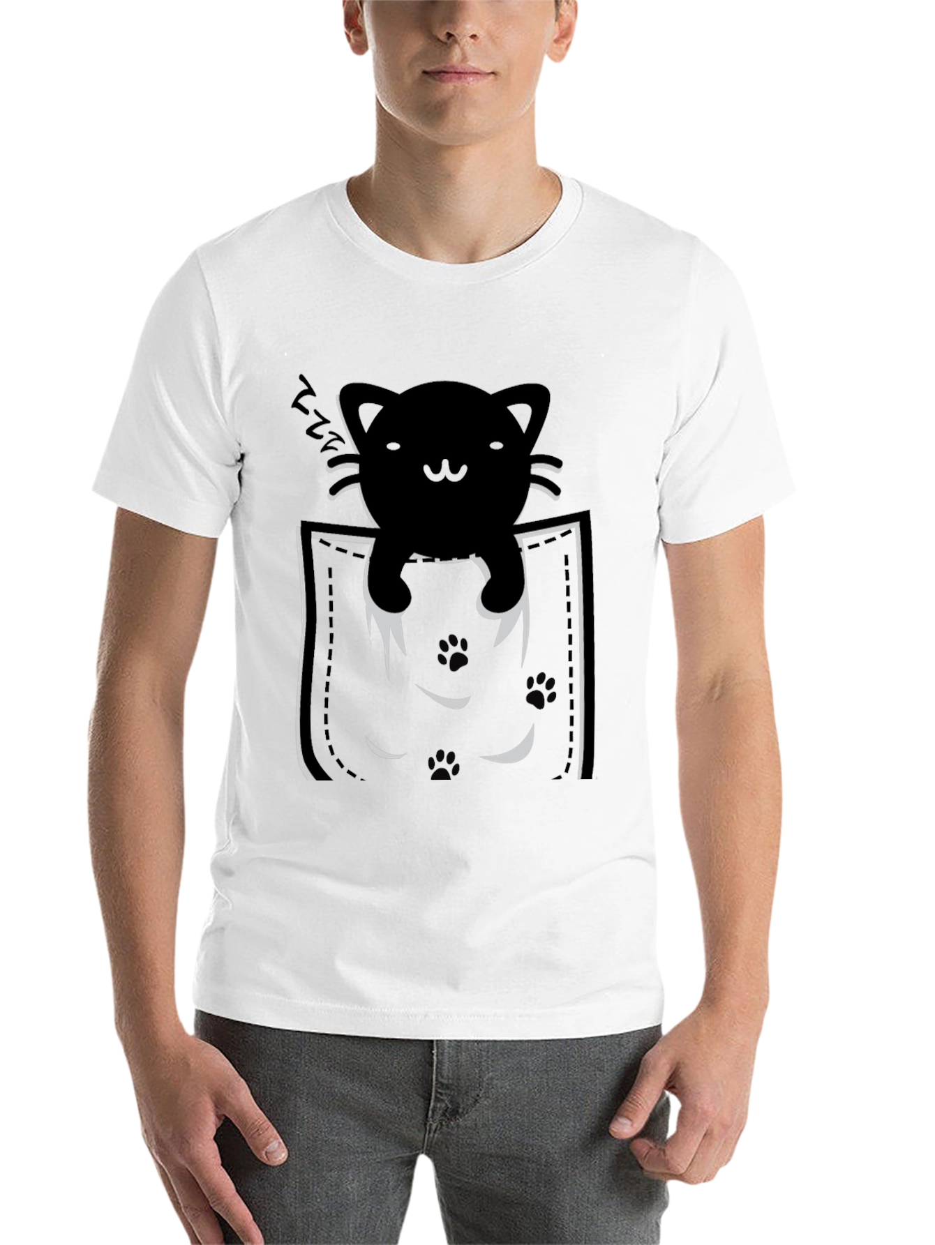 Black Pocket Cat T-Shirt - Black Kitten Tee view 14