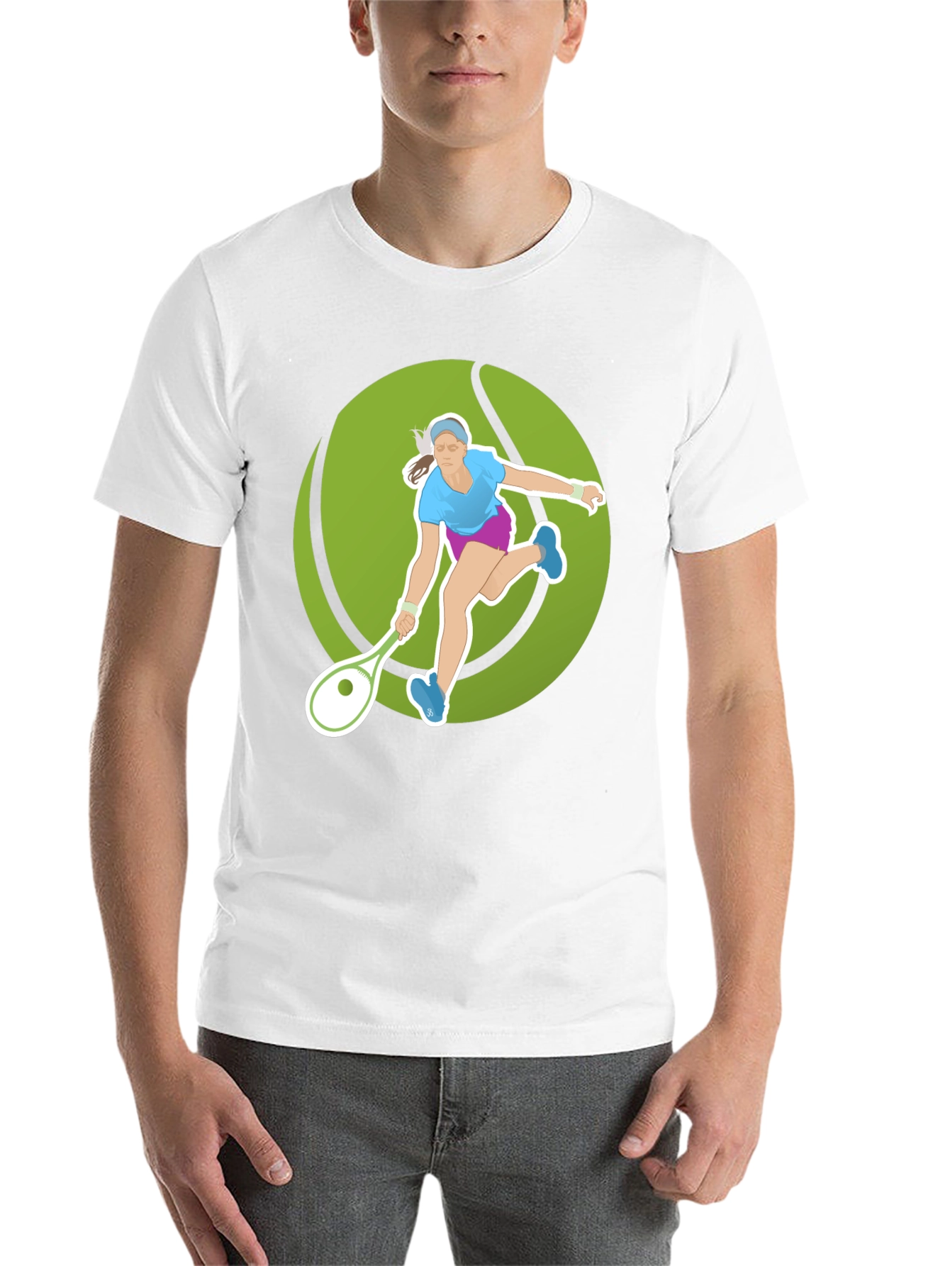 Black Tennis Player Graphic Tee - Black Cotton Blend view 14