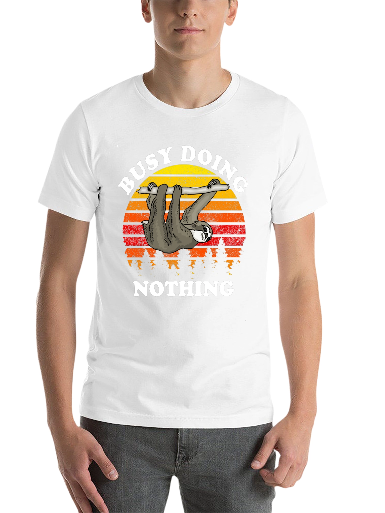 Black Busy Doing Nothing Sloth Graphic T-Shirt view 14