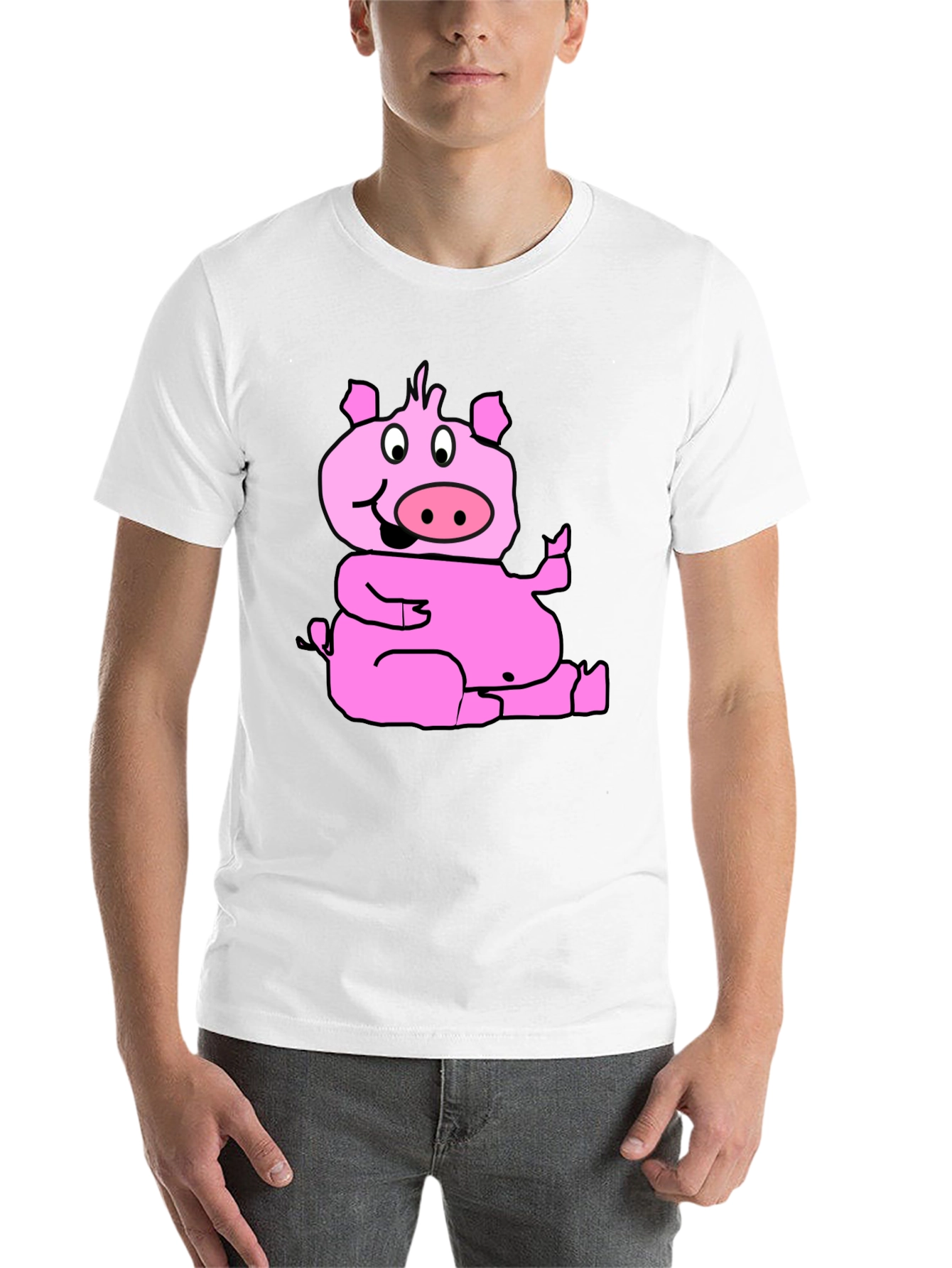 Black Funny Pig Graphic T-Shirt - Black Cotton Tee view 14