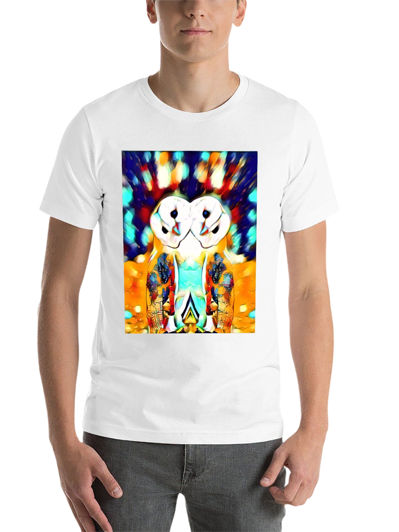 Black Abstract Owl Print T-Shirt view 14