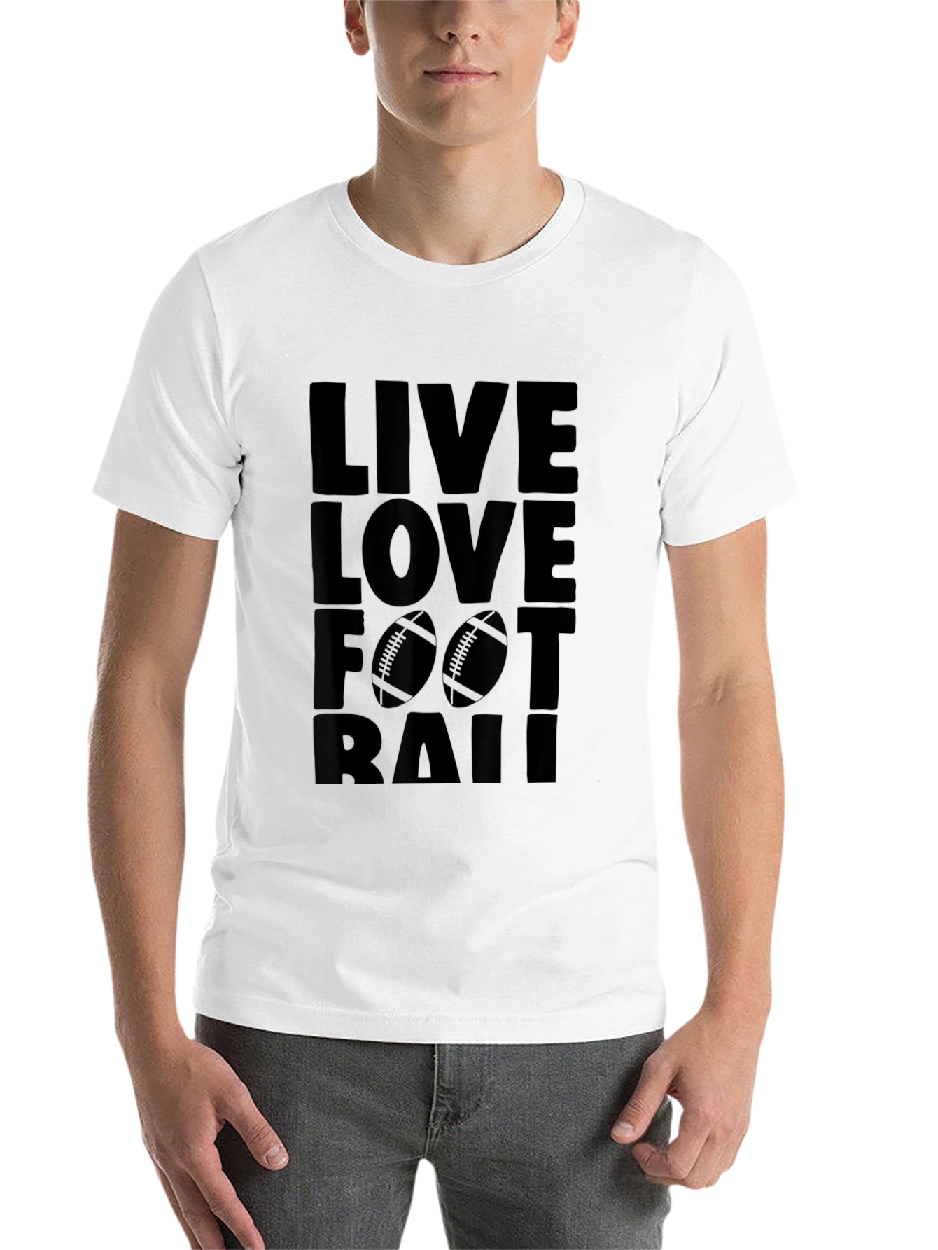 Black Live Love Football Graphic Tee - Black Cotton T-Shirt view 14