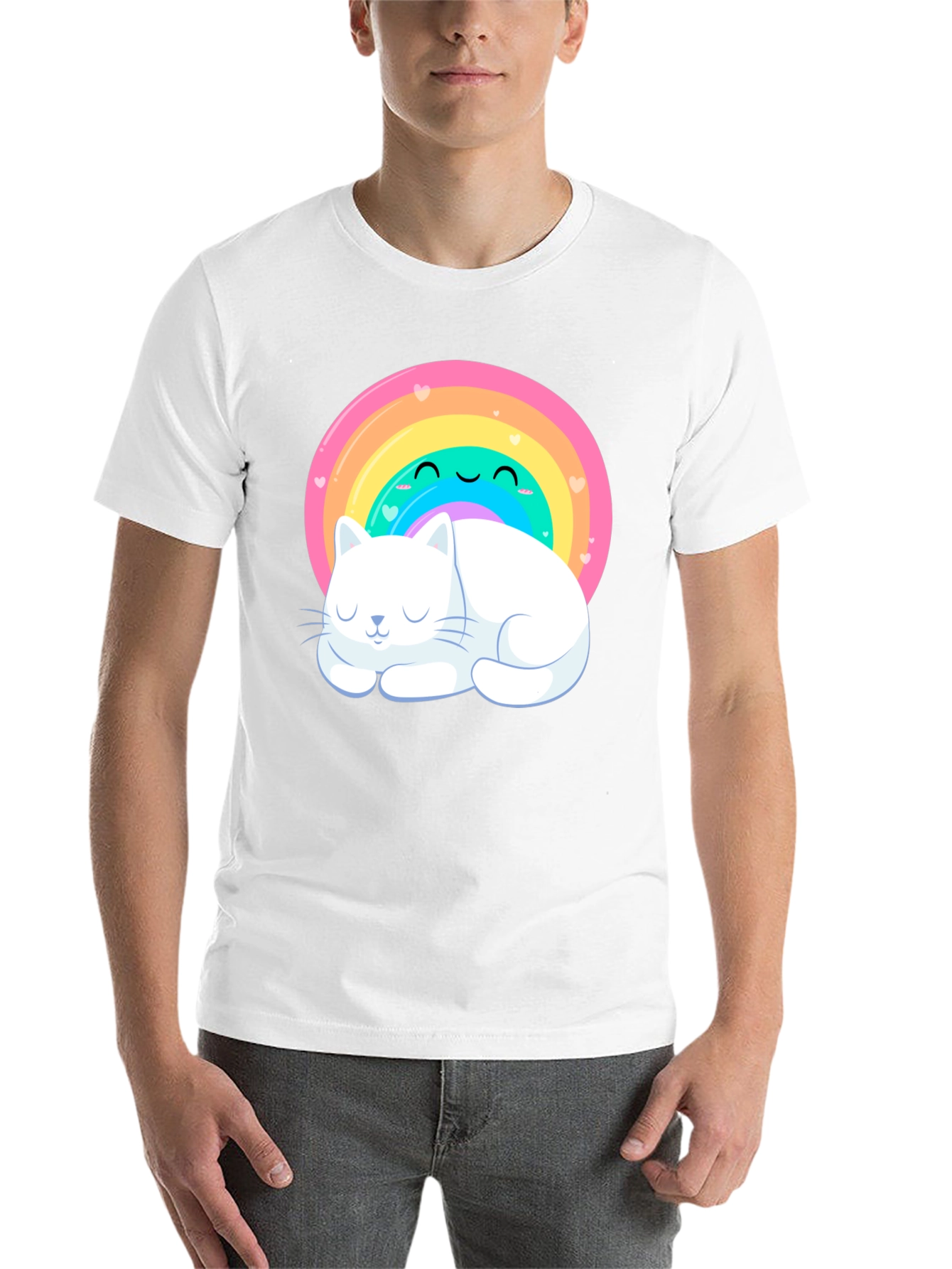 Black Cute Rainbow Cat T-Shirt view 14