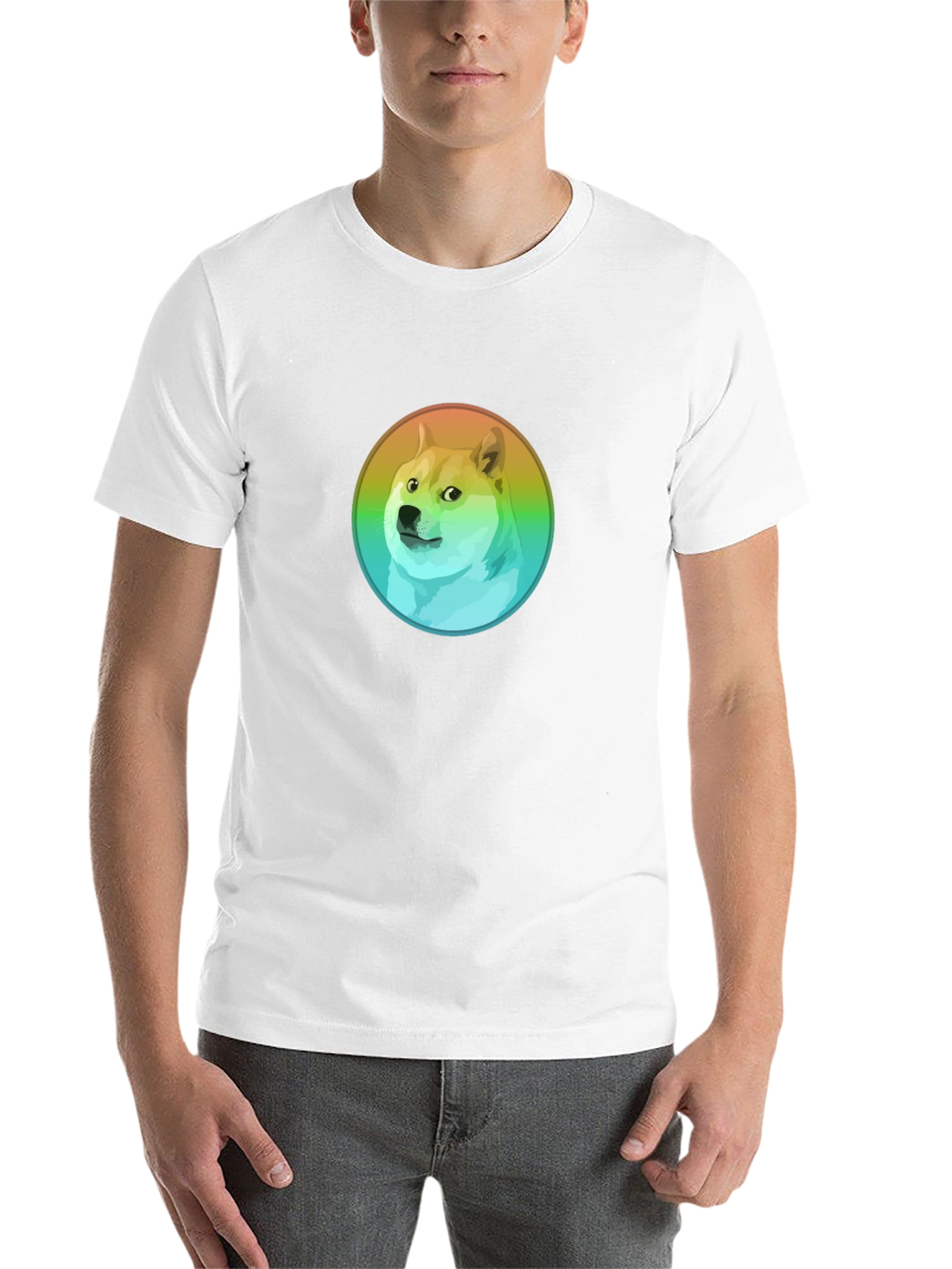 Black Doge Rainbow Circle Graphic Black T-Shirt view 14