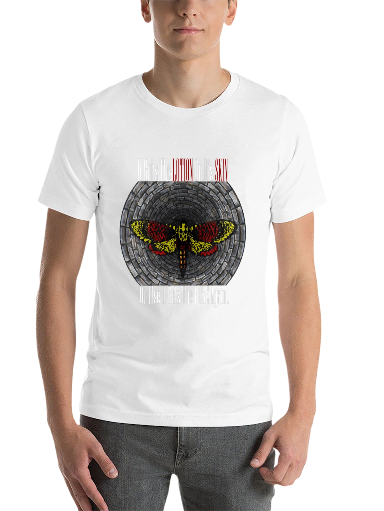 Black It Rubs The Lotion T-Shirt view 14